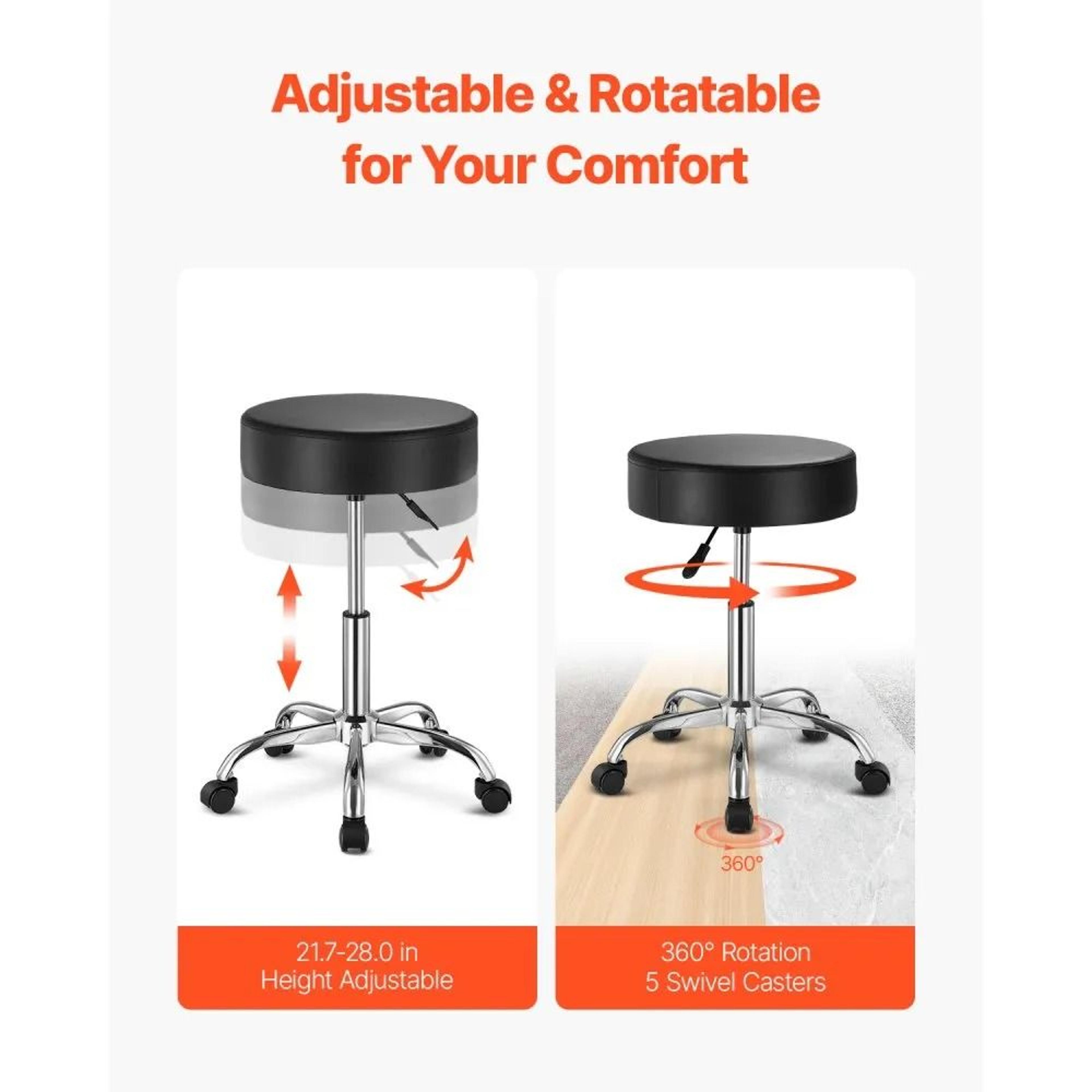 Adjustable Rolling Stool With Wheels 450 Lb Capacity And Padded Swivel Seat 4