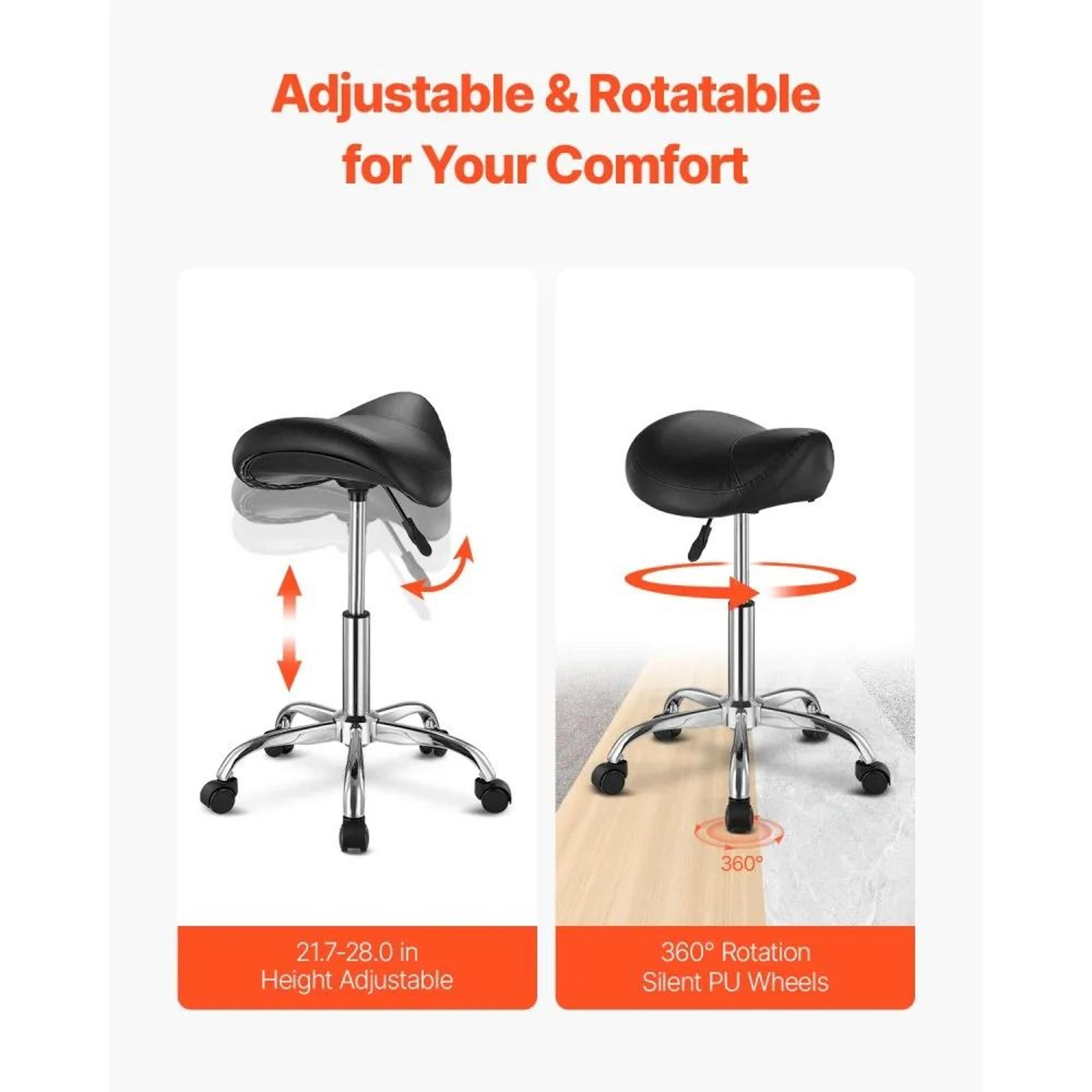 Ergonomic Rolling Saddle Stool With Adjustable Height And 450 Lb Capacity 4