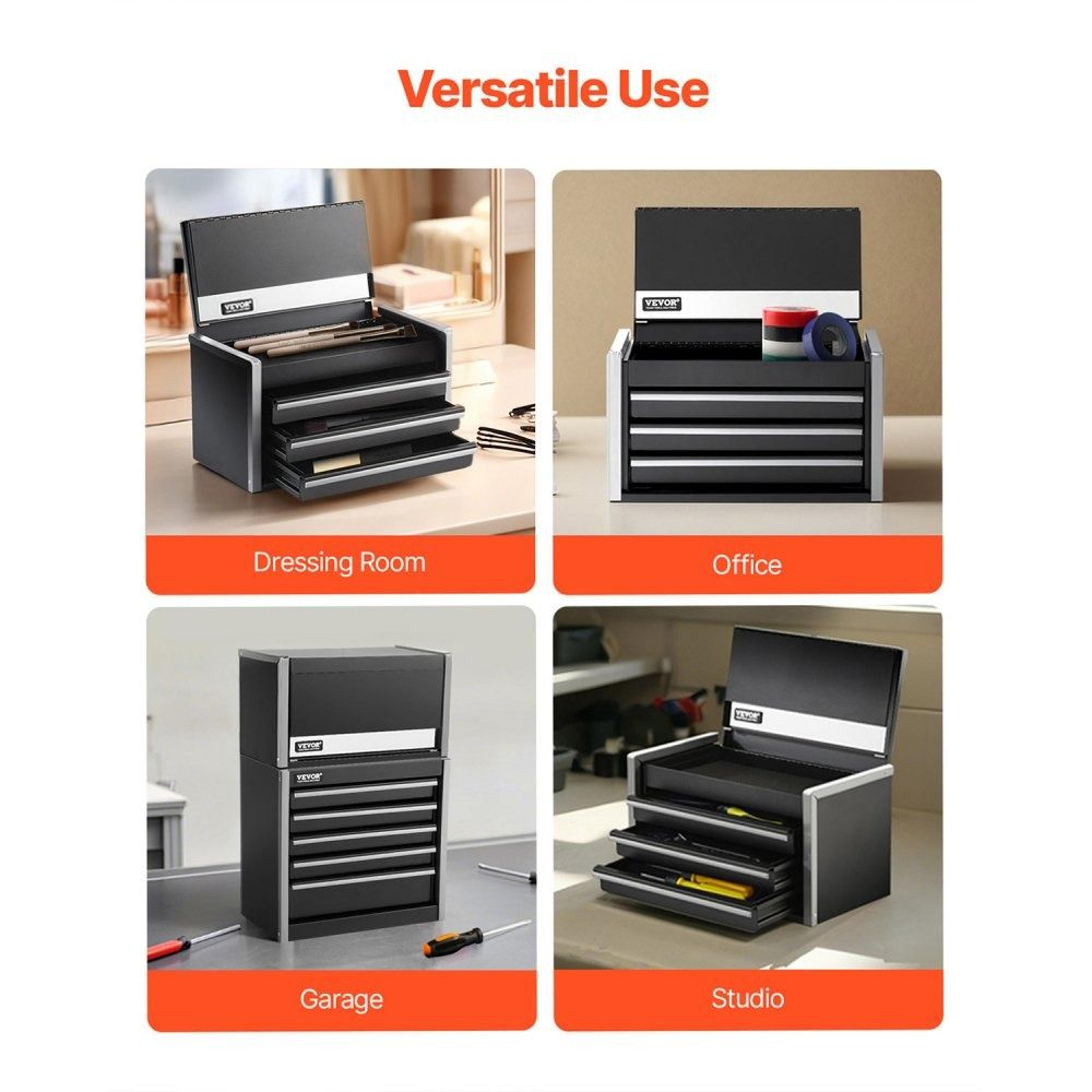 Mini Metal Tool Box With 3 Drawers And Steel Construction  Black 4