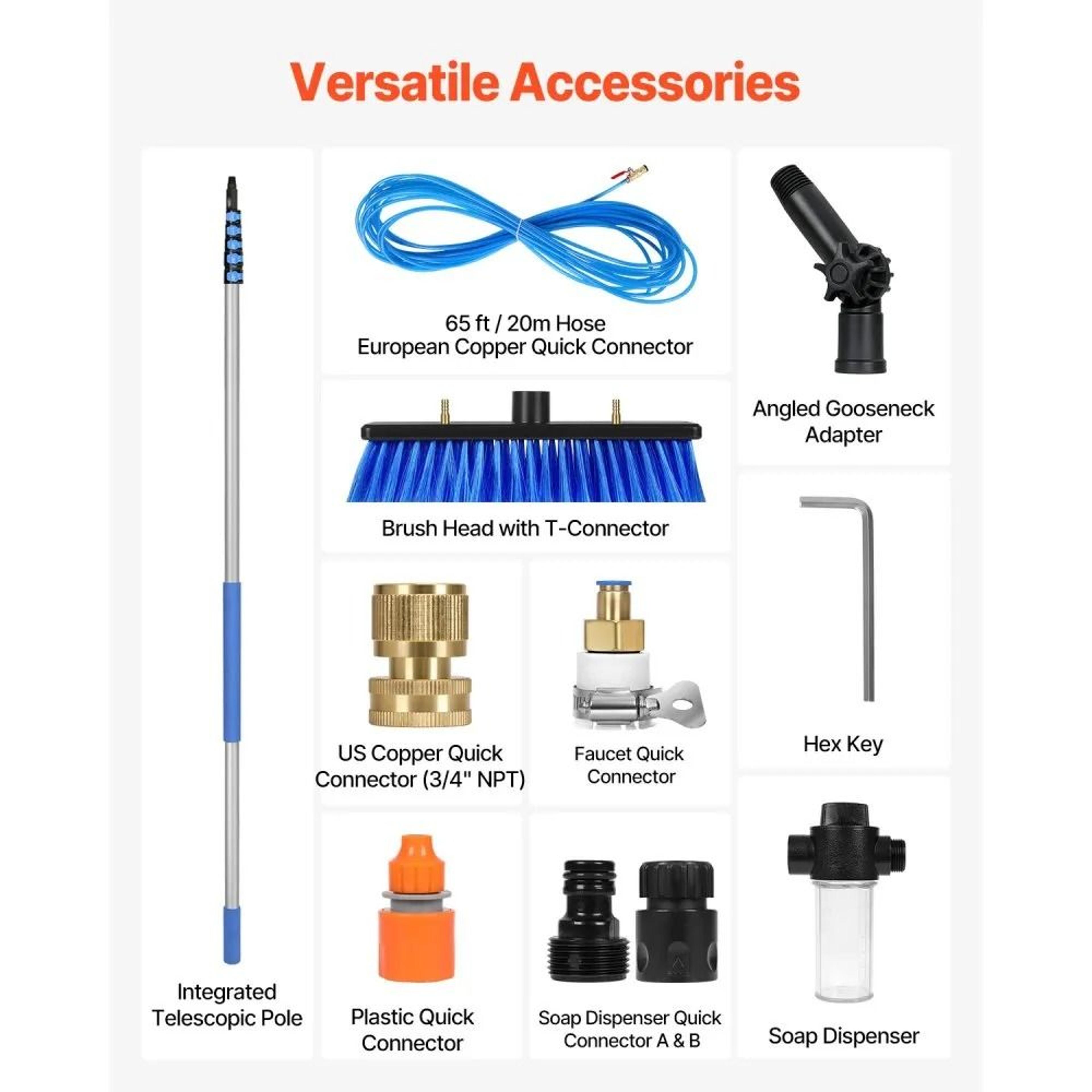 36FT Water Fed Pole Kit With Rotating Brush Head And 656FT Hose 6