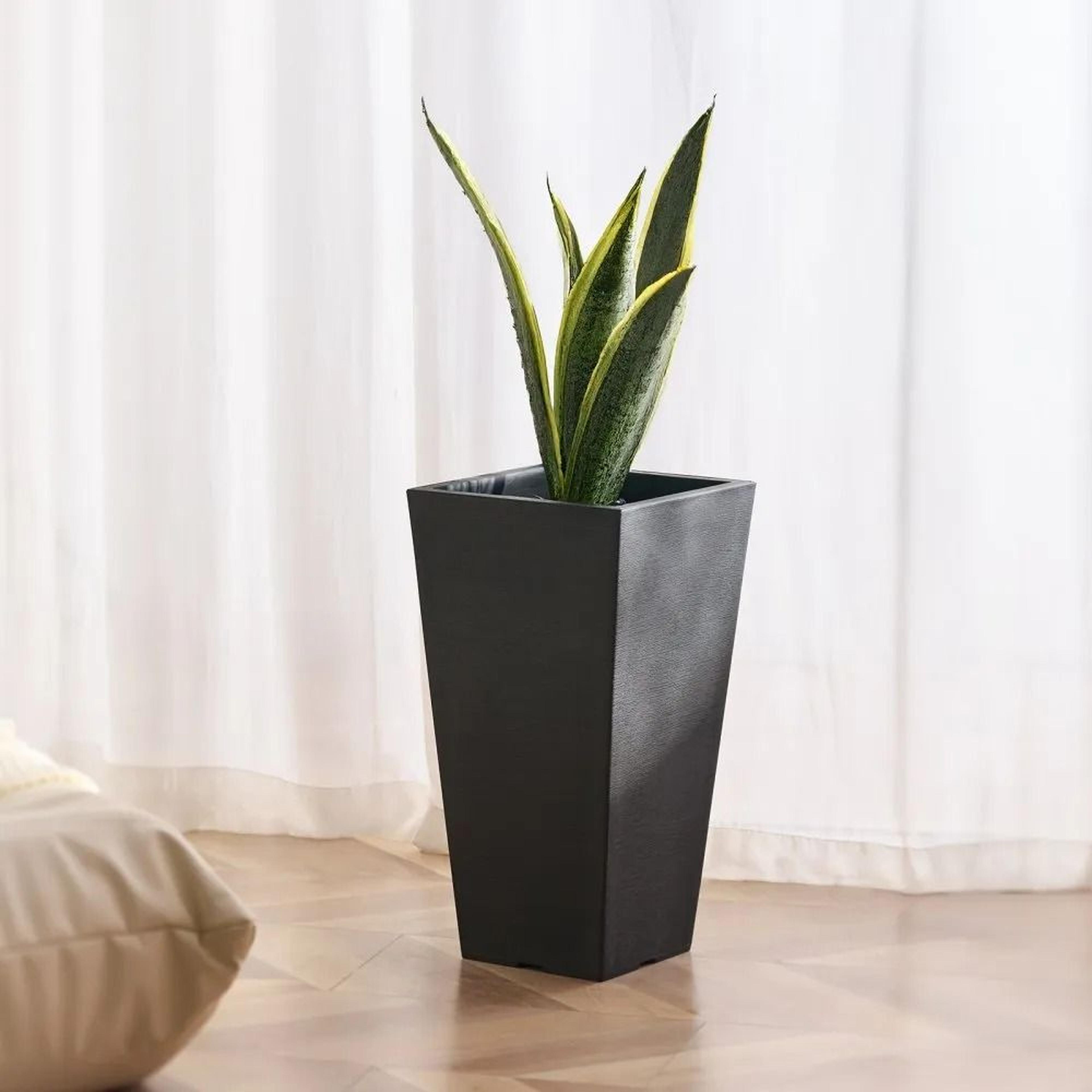 Set Of 2 Tall Outdoor Planters 22 Inch Black Tapered Square Plant Pots With Drainage 6