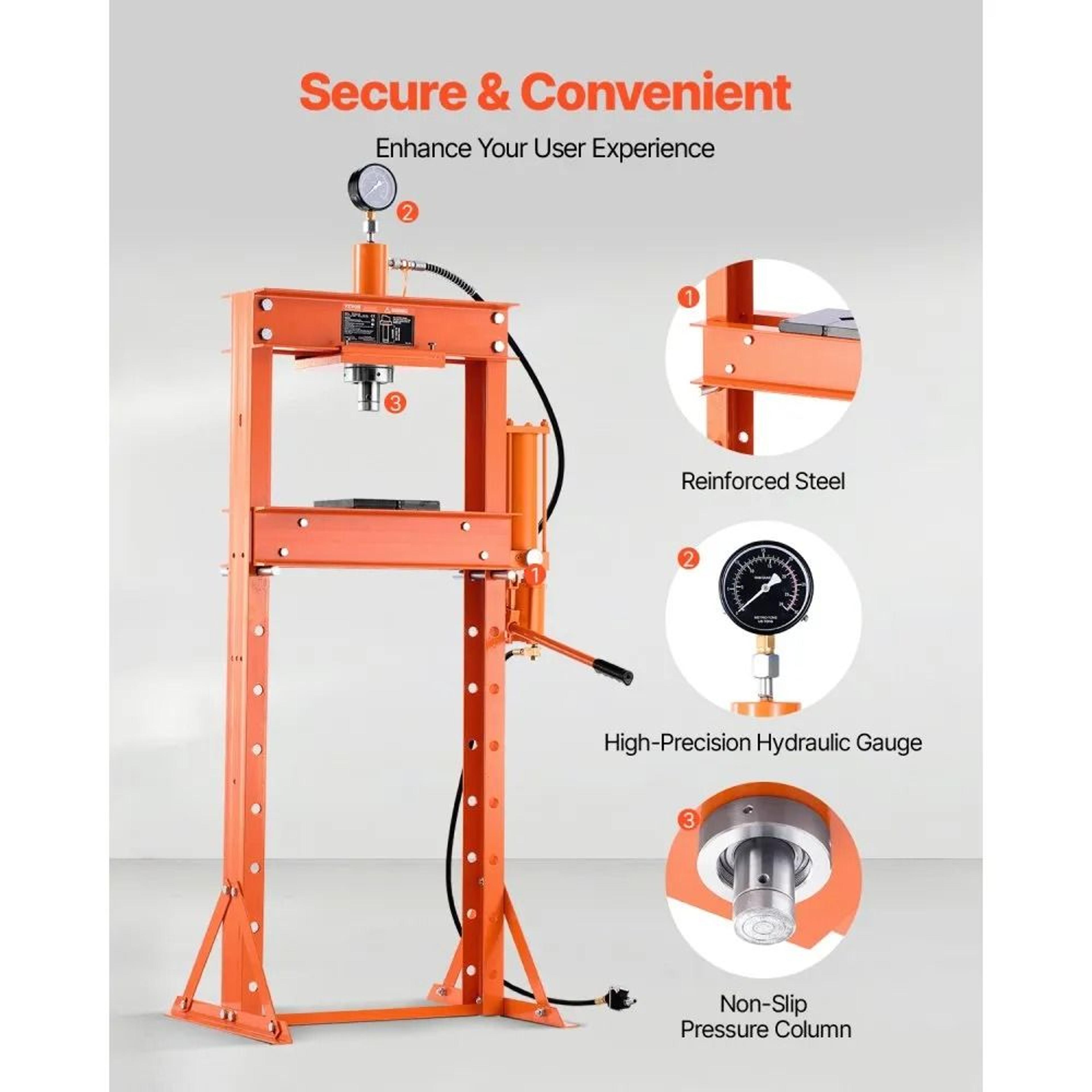 20 Ton Hydraulic Shop Press With Pneumatic Assist And Adjustable HFrame 2