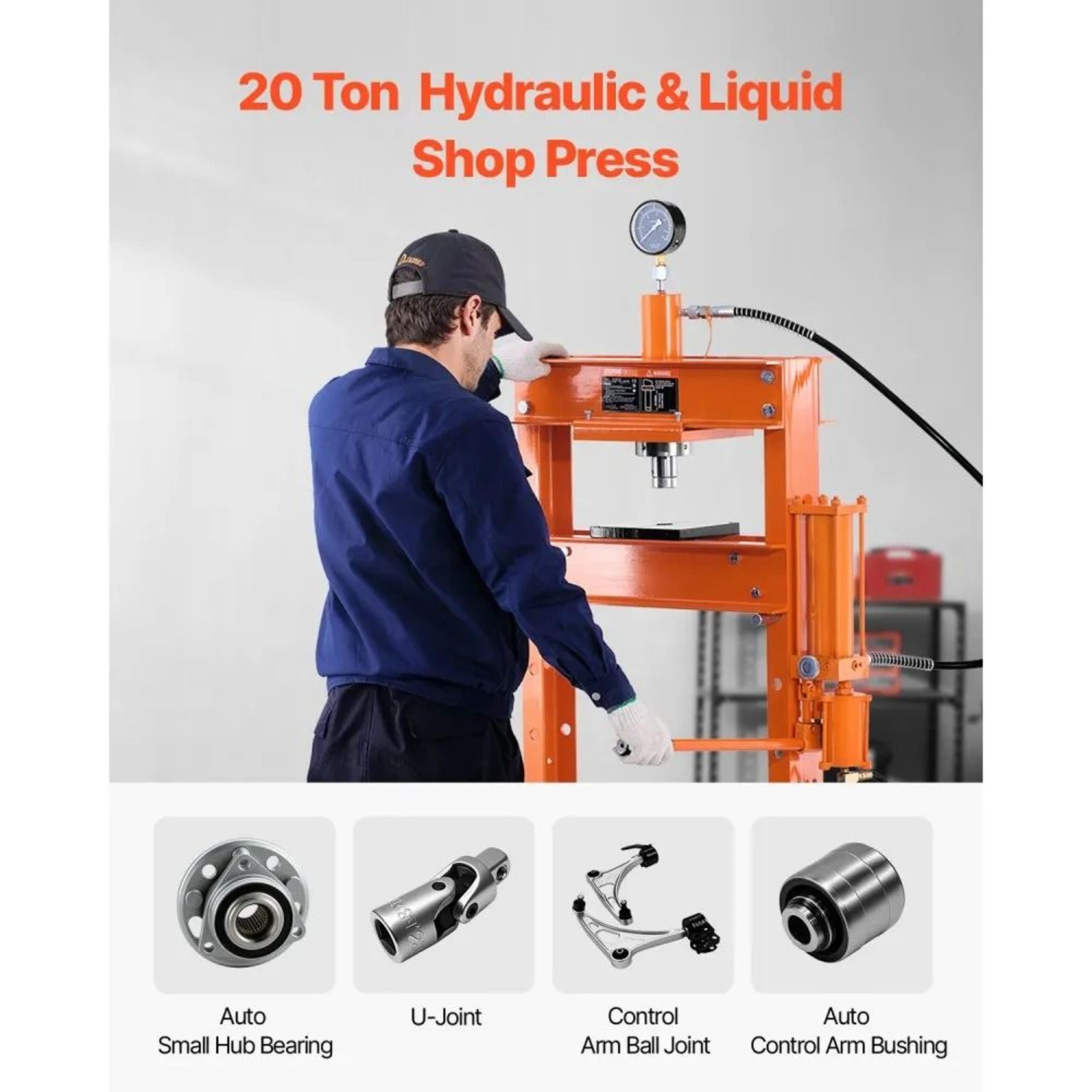 20 Ton Hydraulic Shop Press With Pneumatic Assist And Adjustable HFrame 1