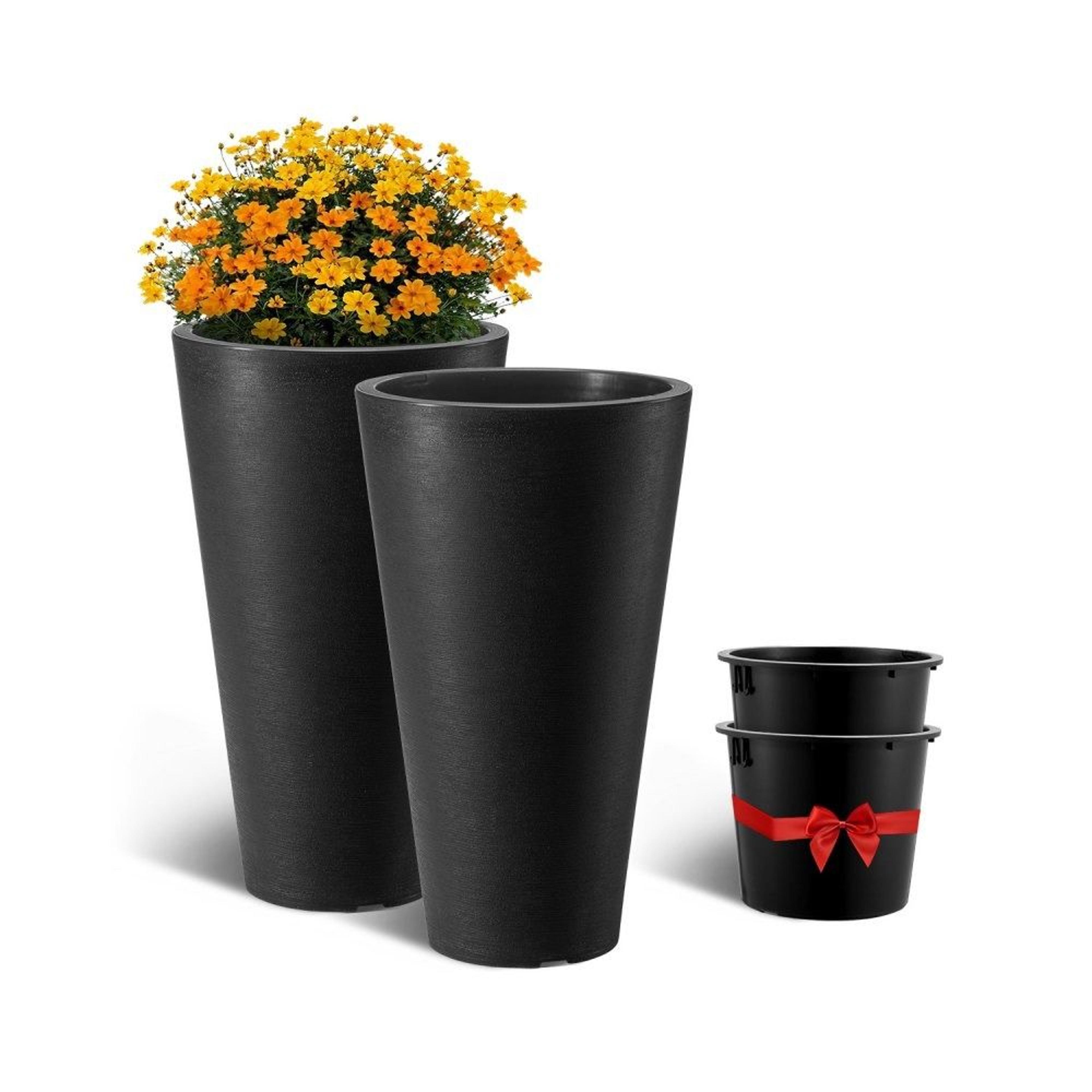 tall outdoor planters set of 2 - 24 inch black tapered planters with drainage