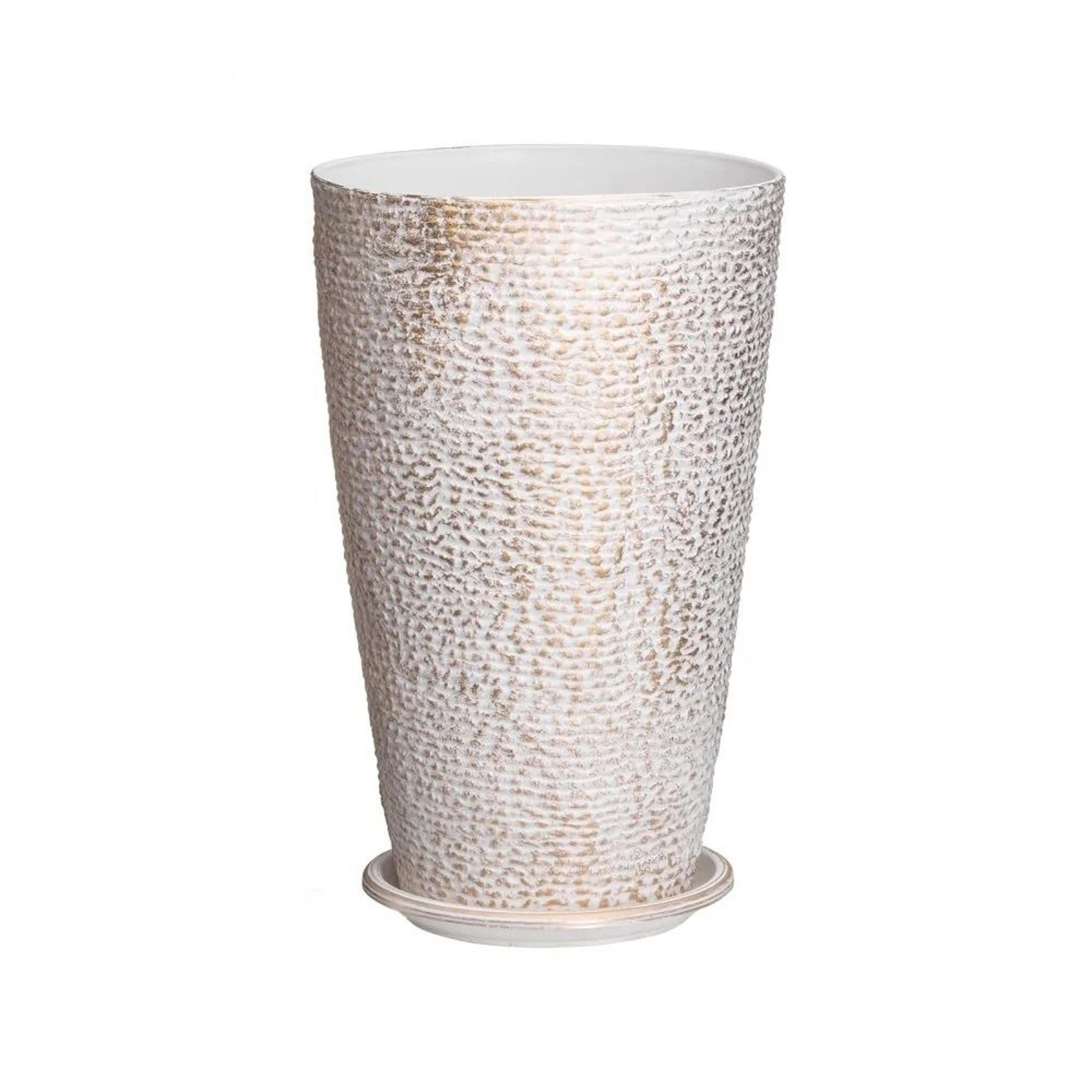 Set Of 2 Tall Outdoor Planters 21 Inch Round Beige Pots With Gold Rim 7