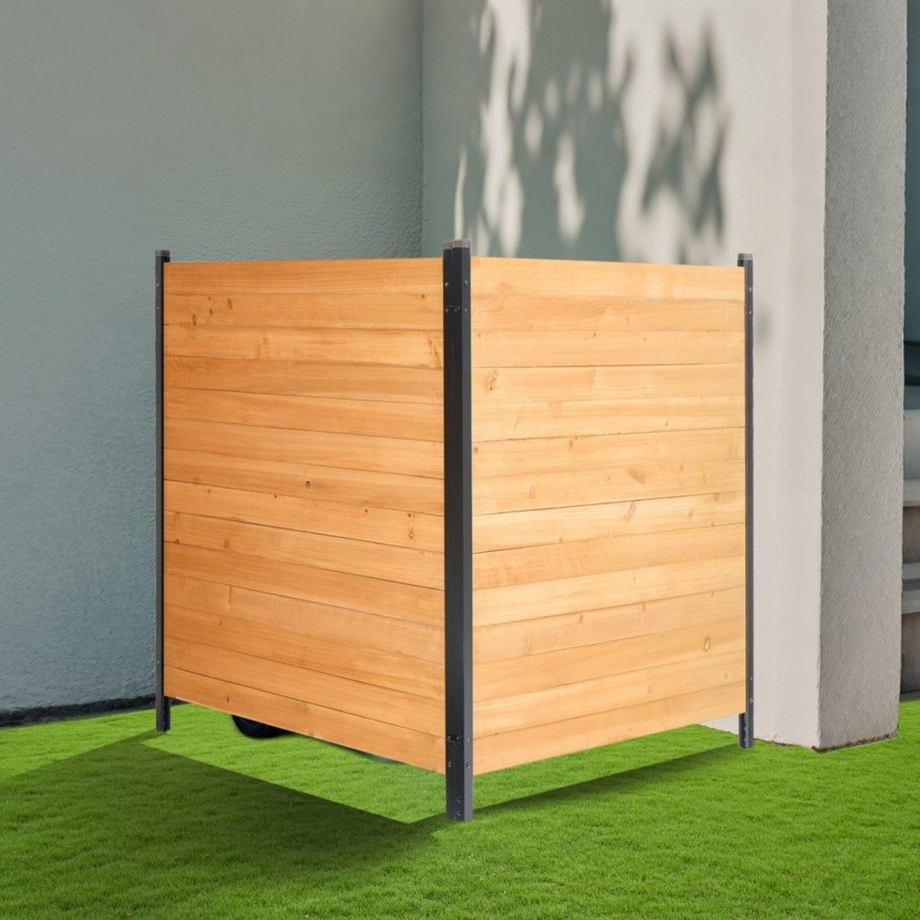Wood Privacy Fence 2Panel Outdoor AC Unit And Trash Can Screen With Metal Stakes 6