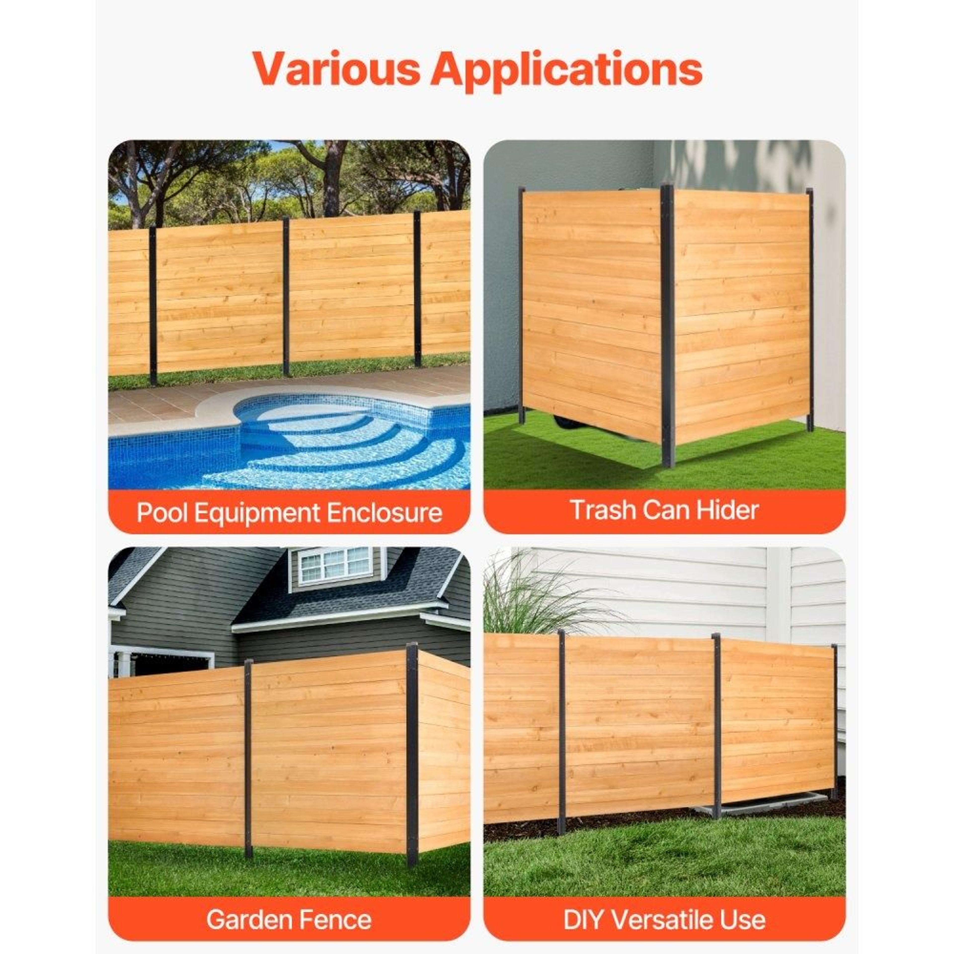 Wood Privacy Fence 2Panel Outdoor AC Unit And Trash Can Screen With Metal Stakes 4
