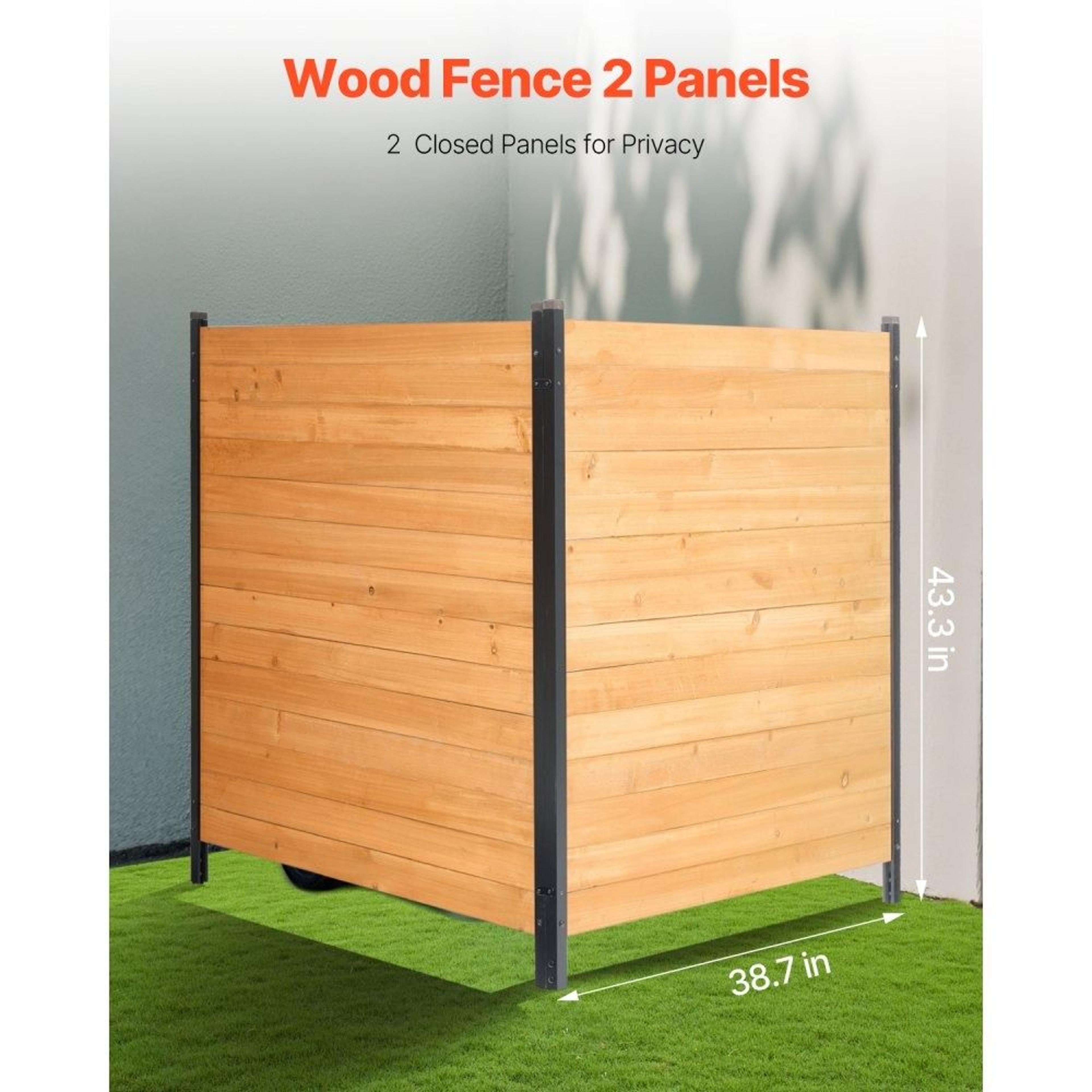 Wood Privacy Fence 2Panel Outdoor AC Unit And Trash Can Screen With Metal Stakes 3