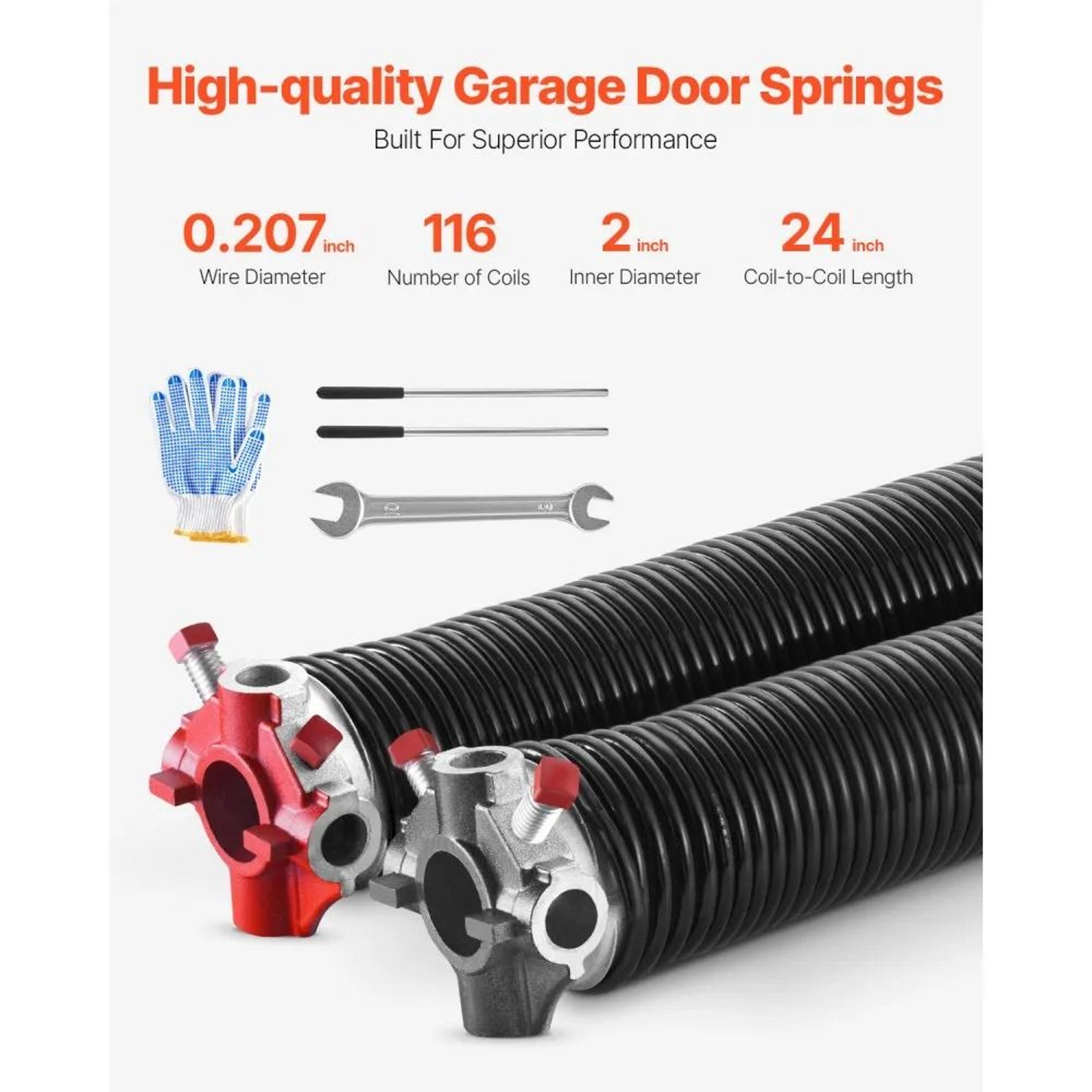 Garage Door Torsion Springs Pair 0207 X 2 X 24 Inch With Winding Bars And Installation Accessories 1