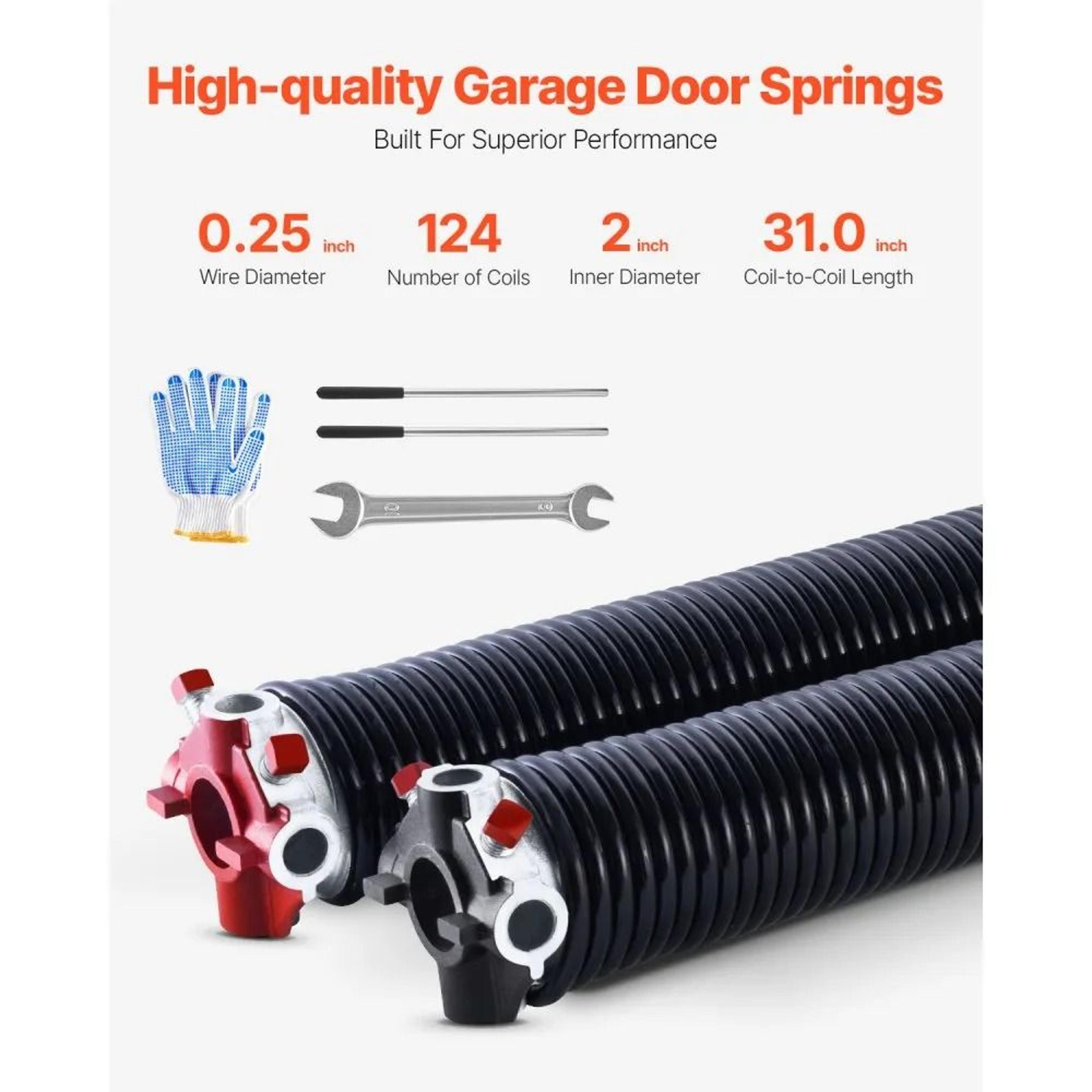 Garage Door Torsion Springs Pair 025 X 2 X 31 Inch With Winding Bars And Installation Accessories 4