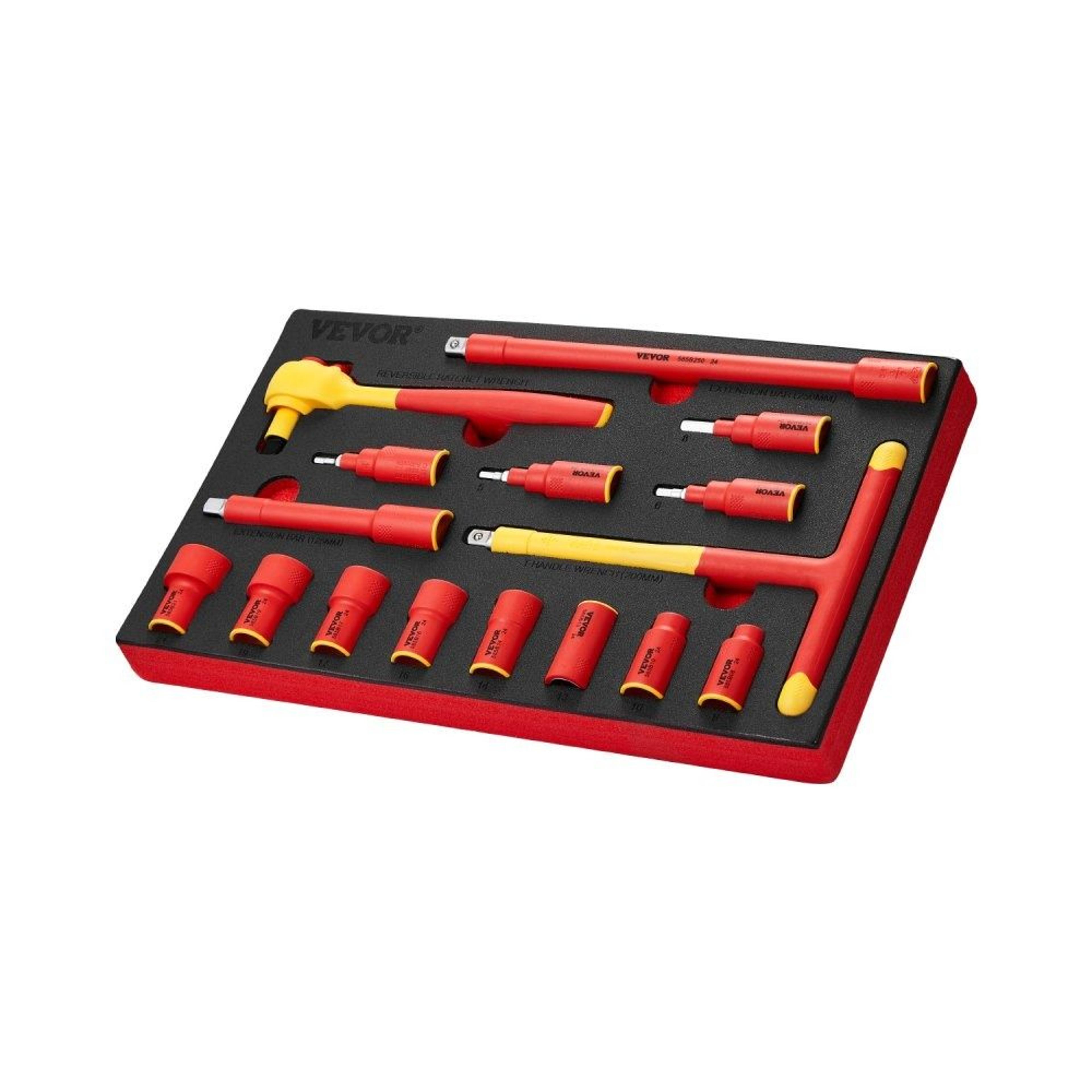 16-piece 1000v insulated socket set with 3/8-inch ratchet and wrenches