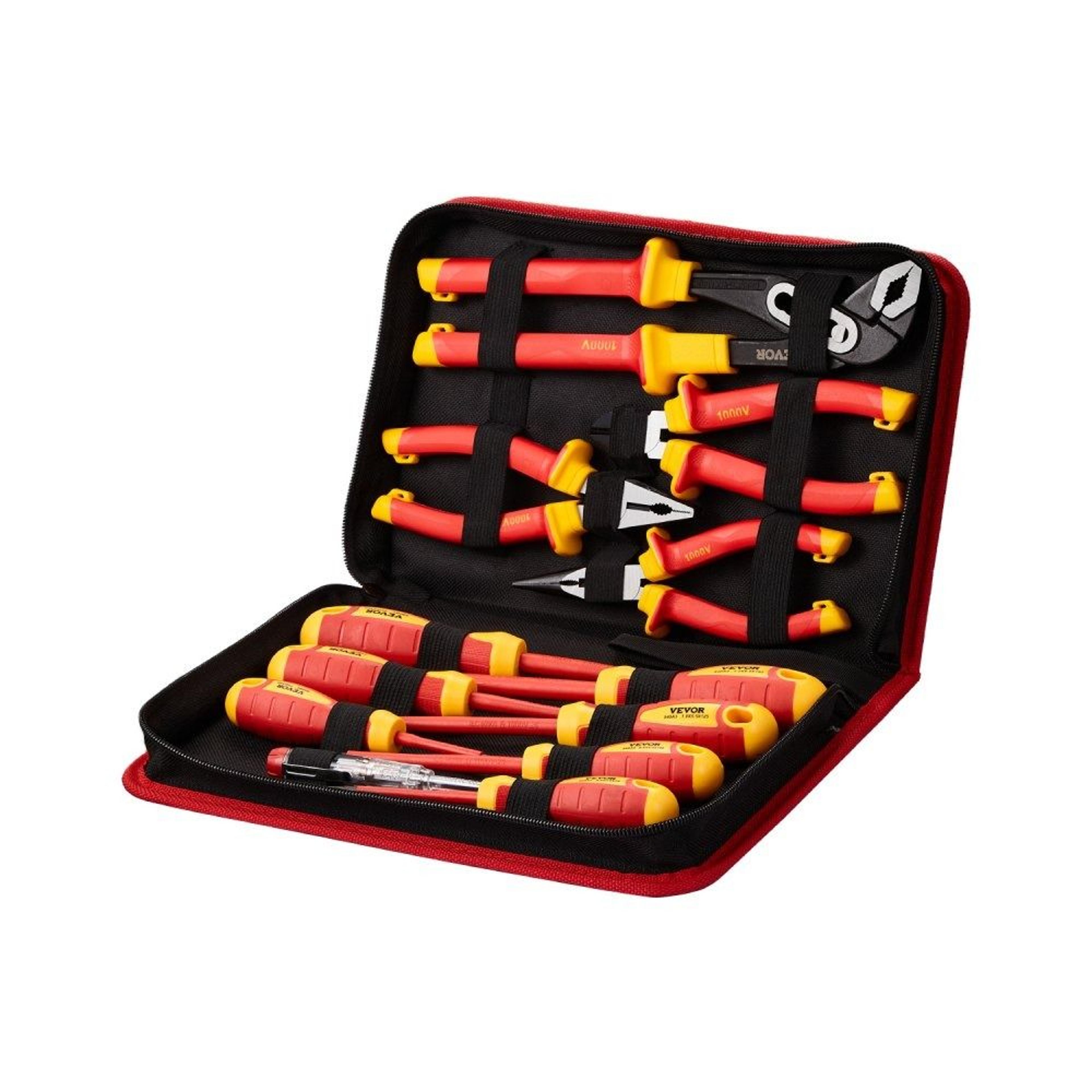12-piece insulated screwdriver set with magnetic tips and pliers for electricians