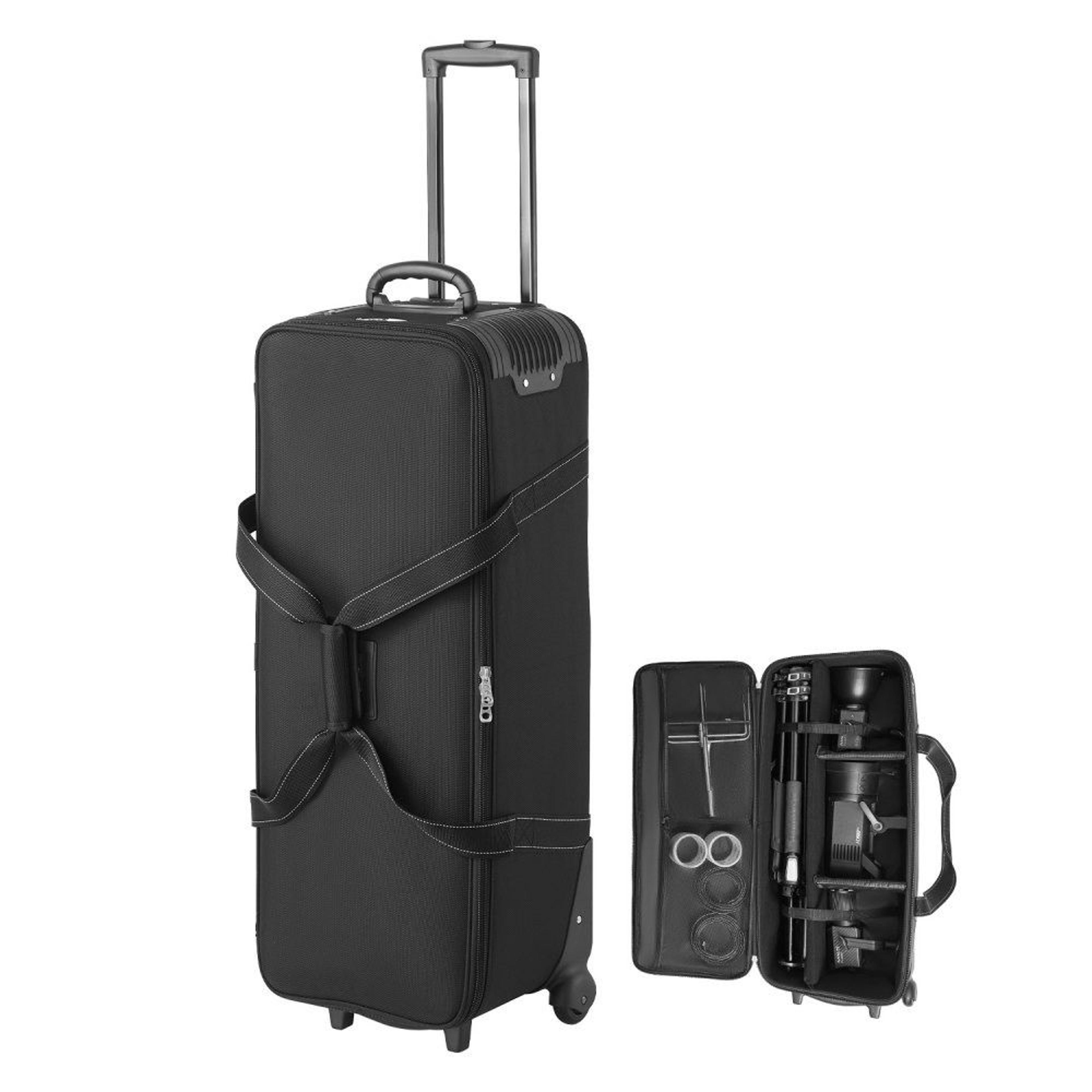 rolling camera bag with wheels and padded dividers for studio equipment