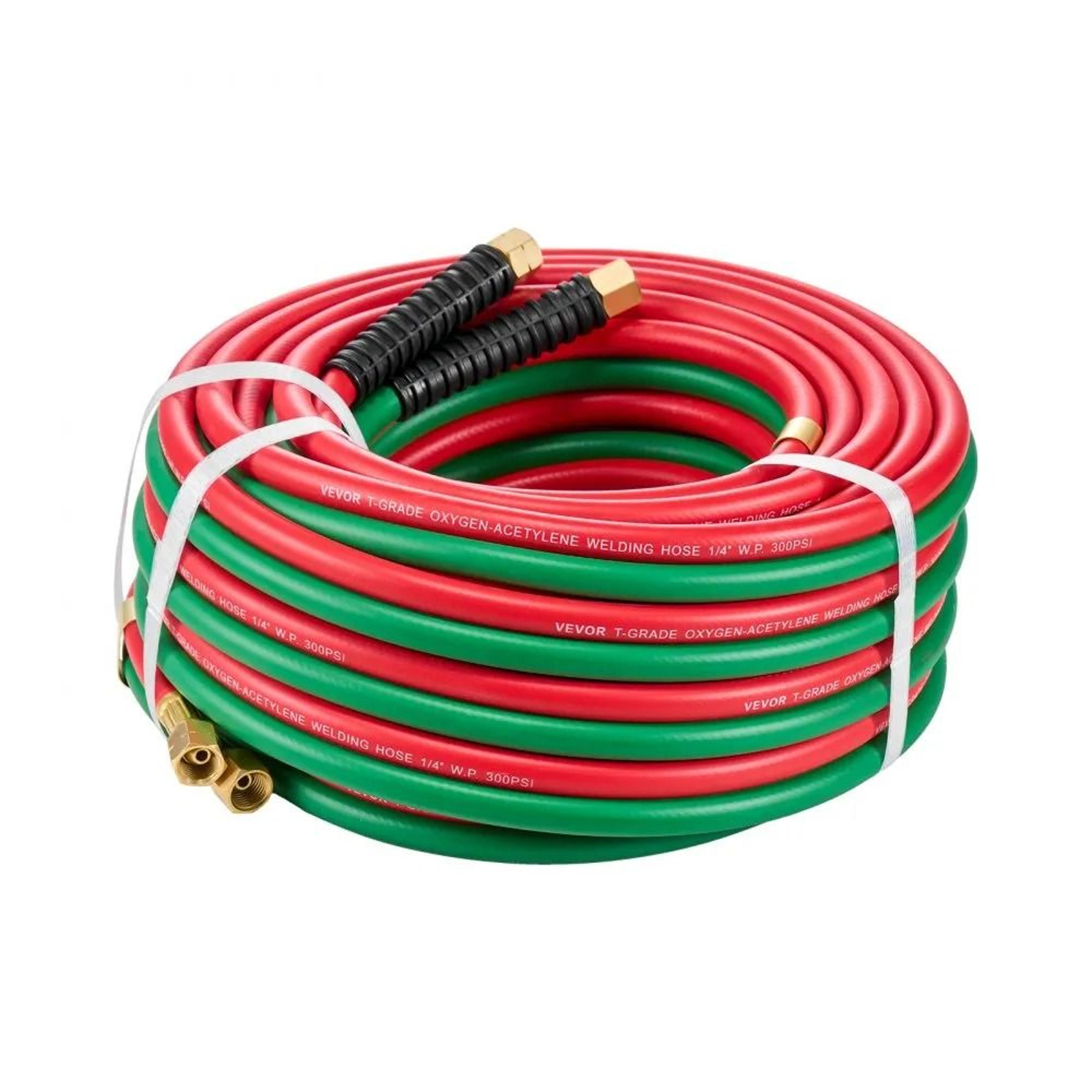 oxygen acetylene twin welding hose 1/4 inch x 50 ft with t-grade rubber and b fittings