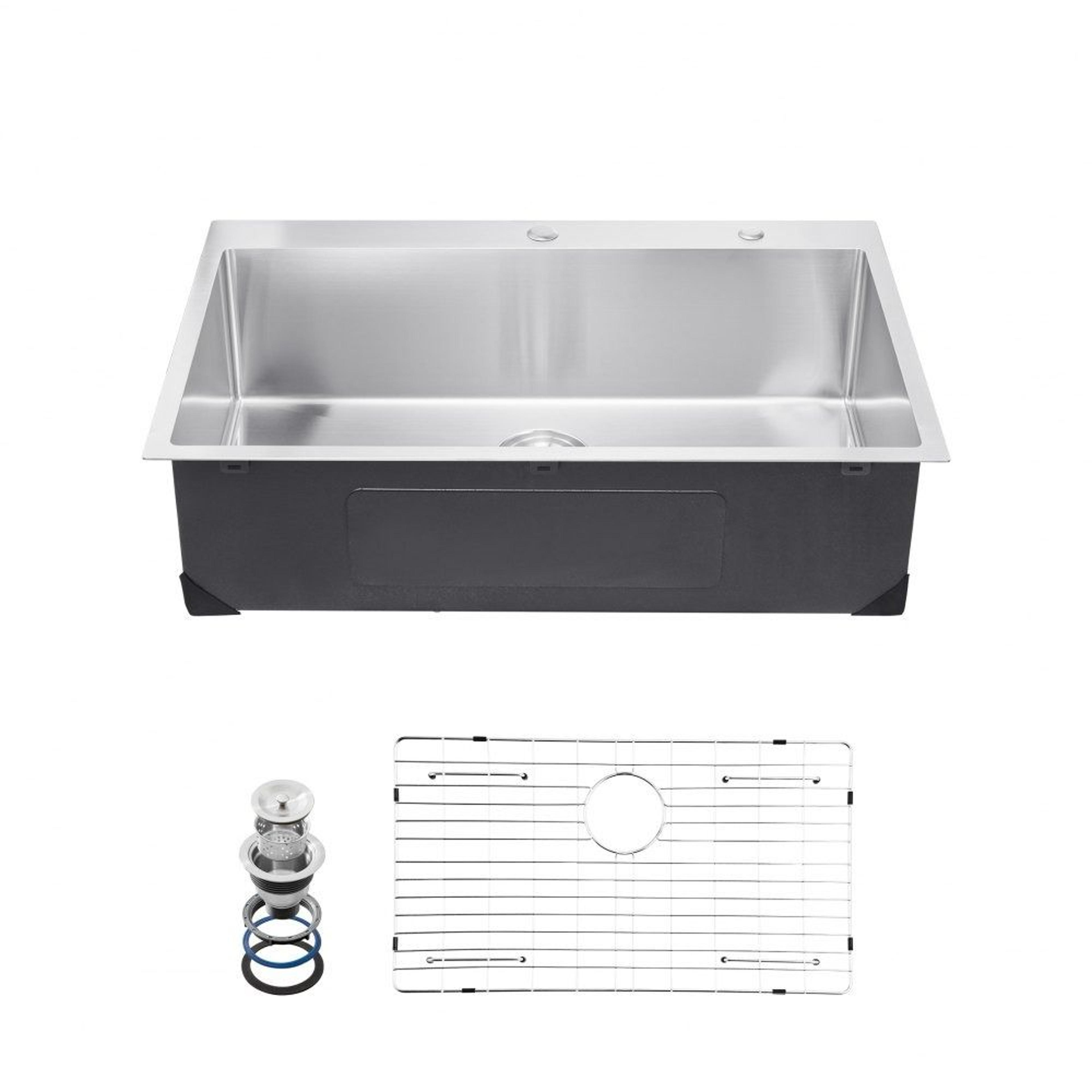 33 inch stainless steel kitchen sink workstation with single bowl and top mount design