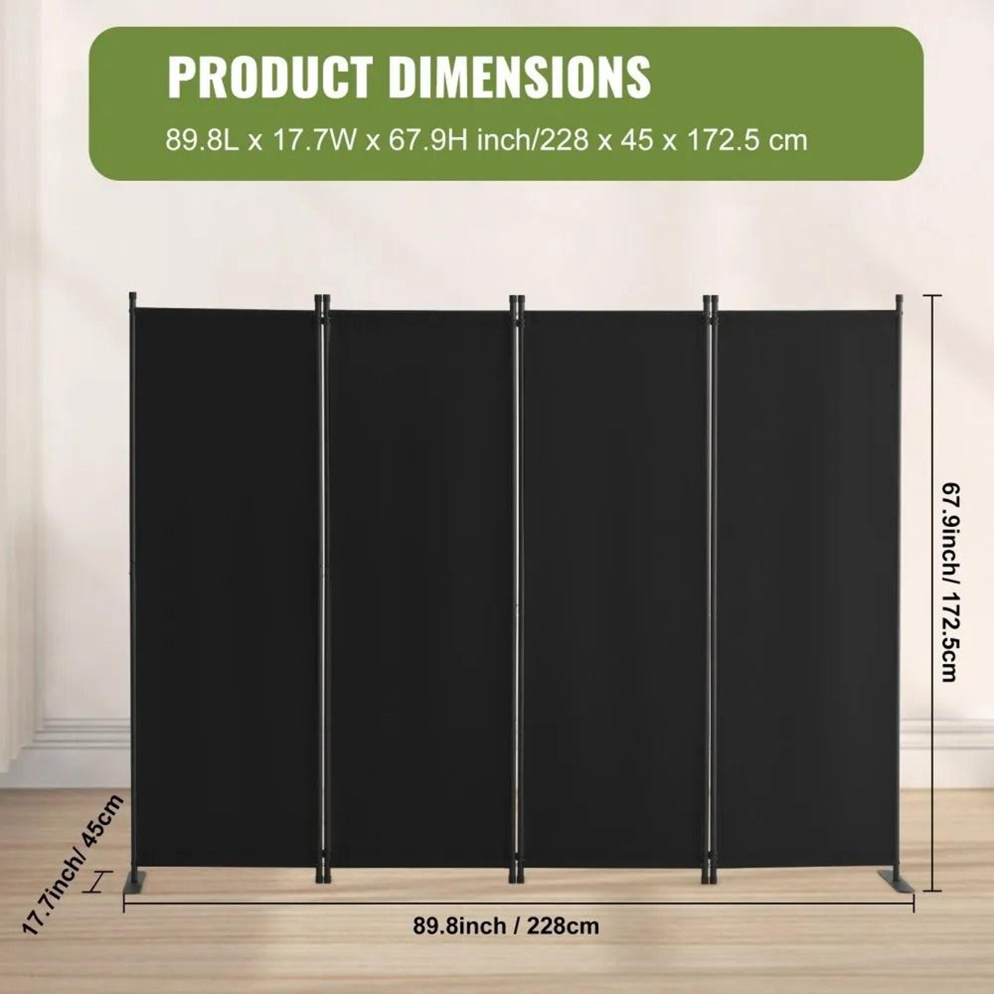 4 Panel Folding Room Divider With Freestanding Privacy Screen In Black 4