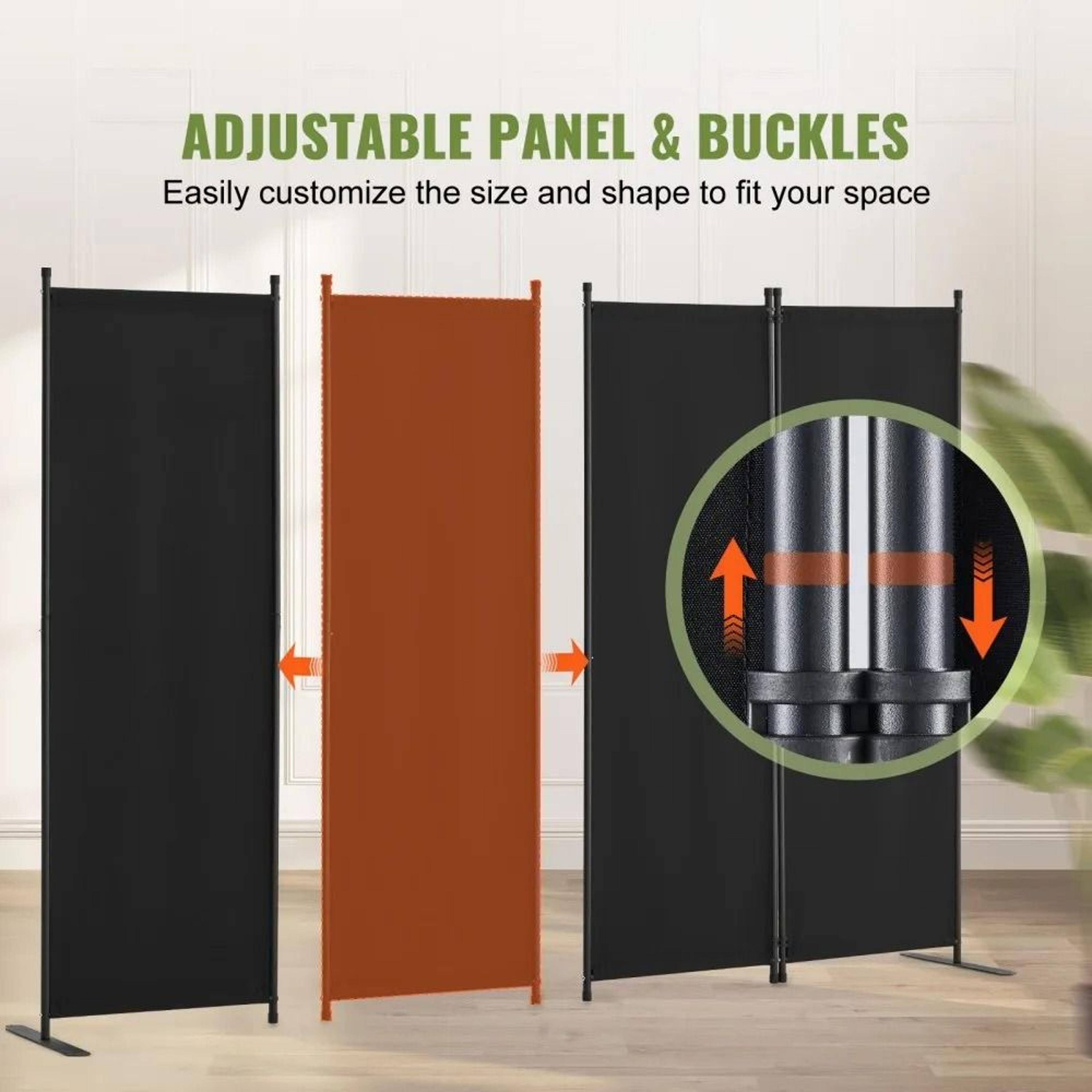 4 Panel Folding Room Divider With Freestanding Privacy Screen In Black 1