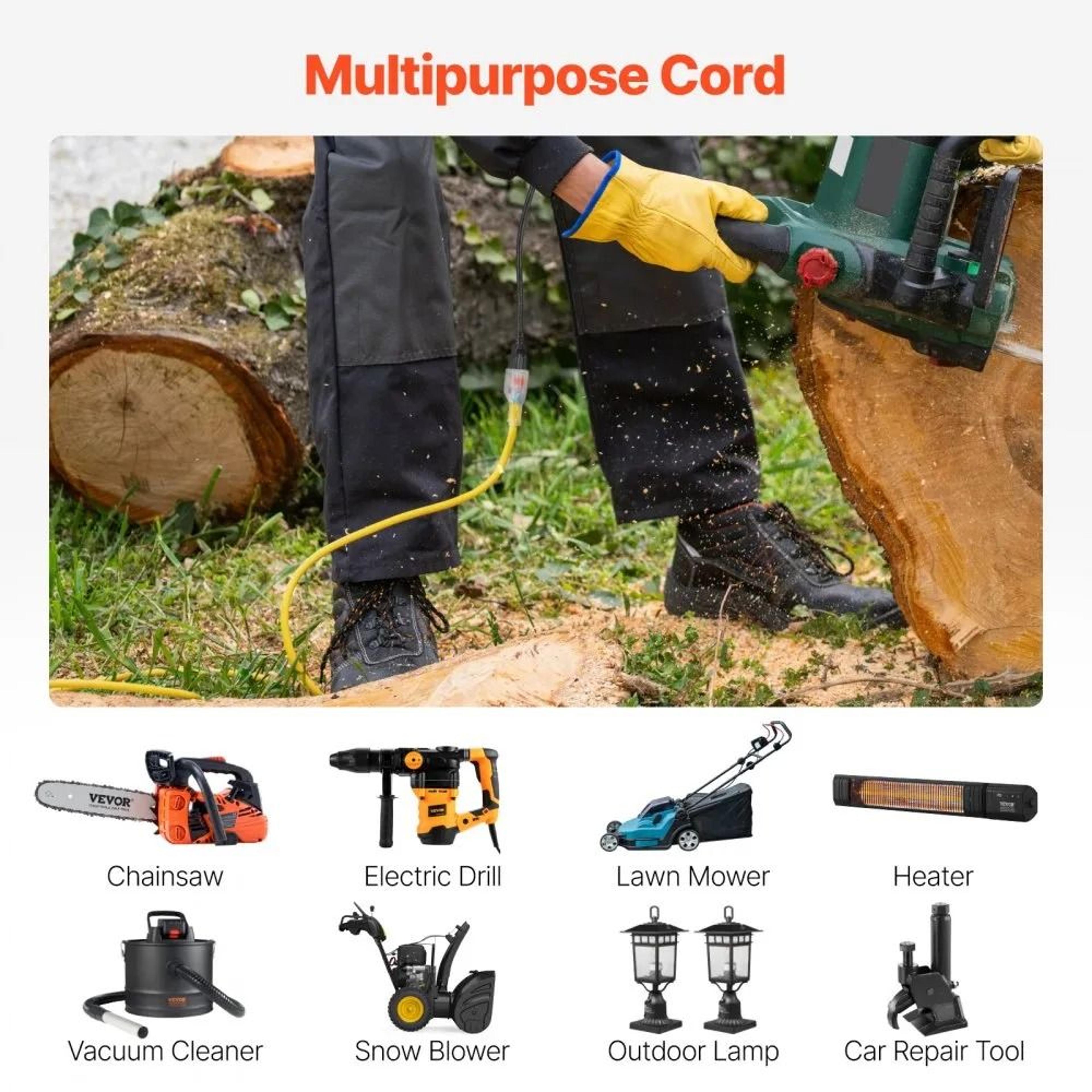 100FT Heavy Duty Extension Cord 12 AWG 15A With Lighted End For Indoor And Outdoor Use 5