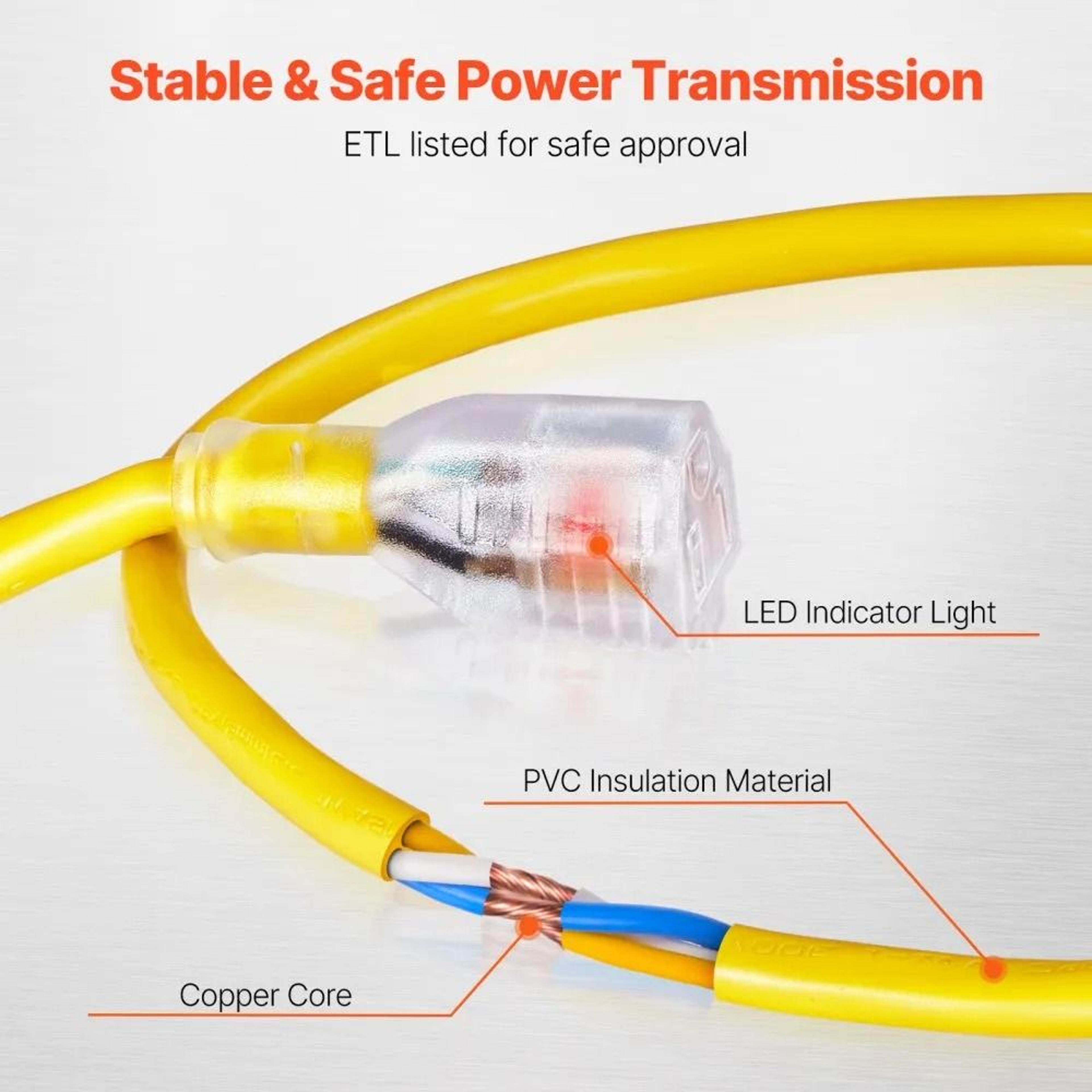100FT Heavy Duty Extension Cord 12 AWG 15A With Lighted End For Indoor And Outdoor Use 4