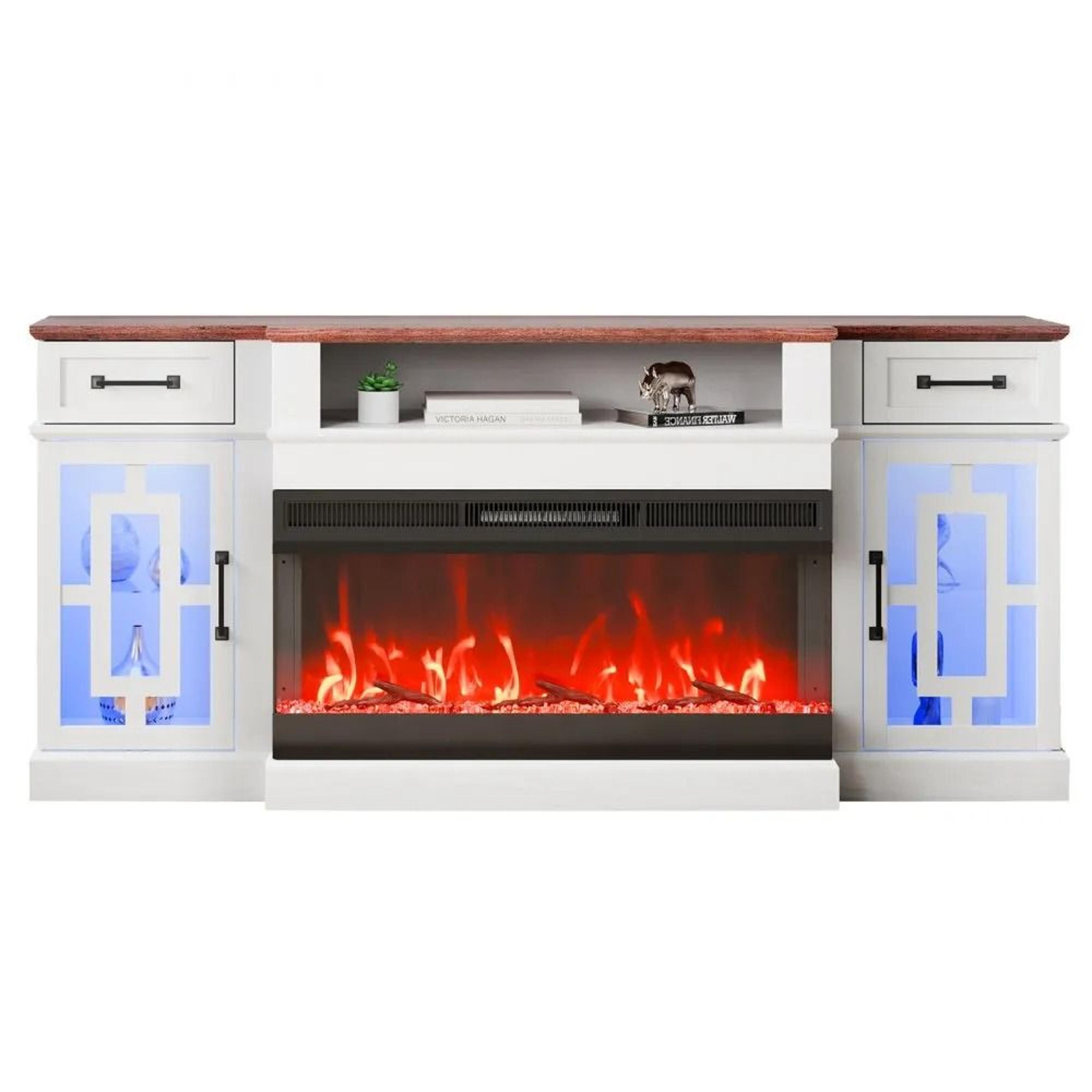 fireplace tv stand for 80-inch tvs with 36-inch electric fireplace and led lights