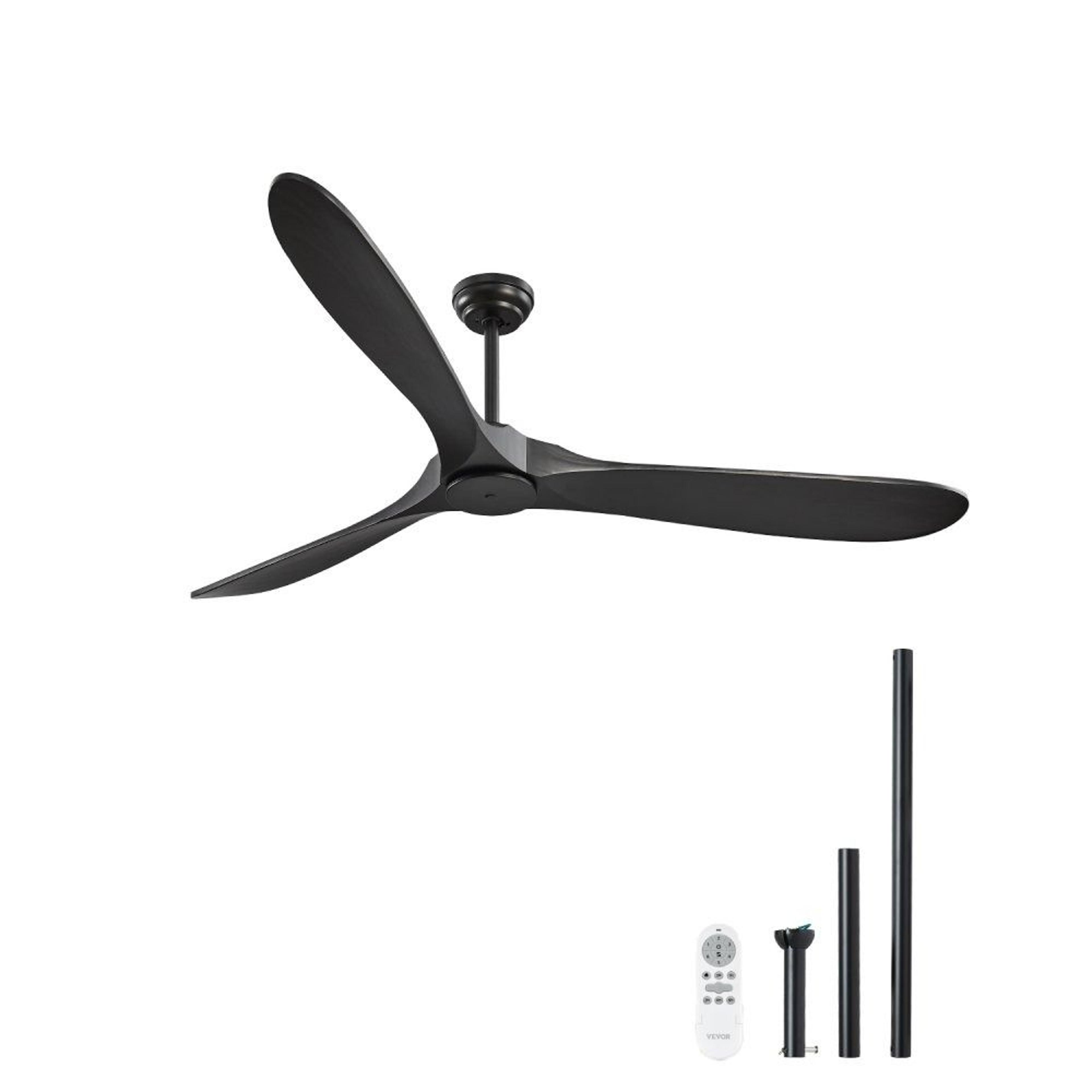 72 inch ceiling fan without light with solid wood blades and 6-speed remote control