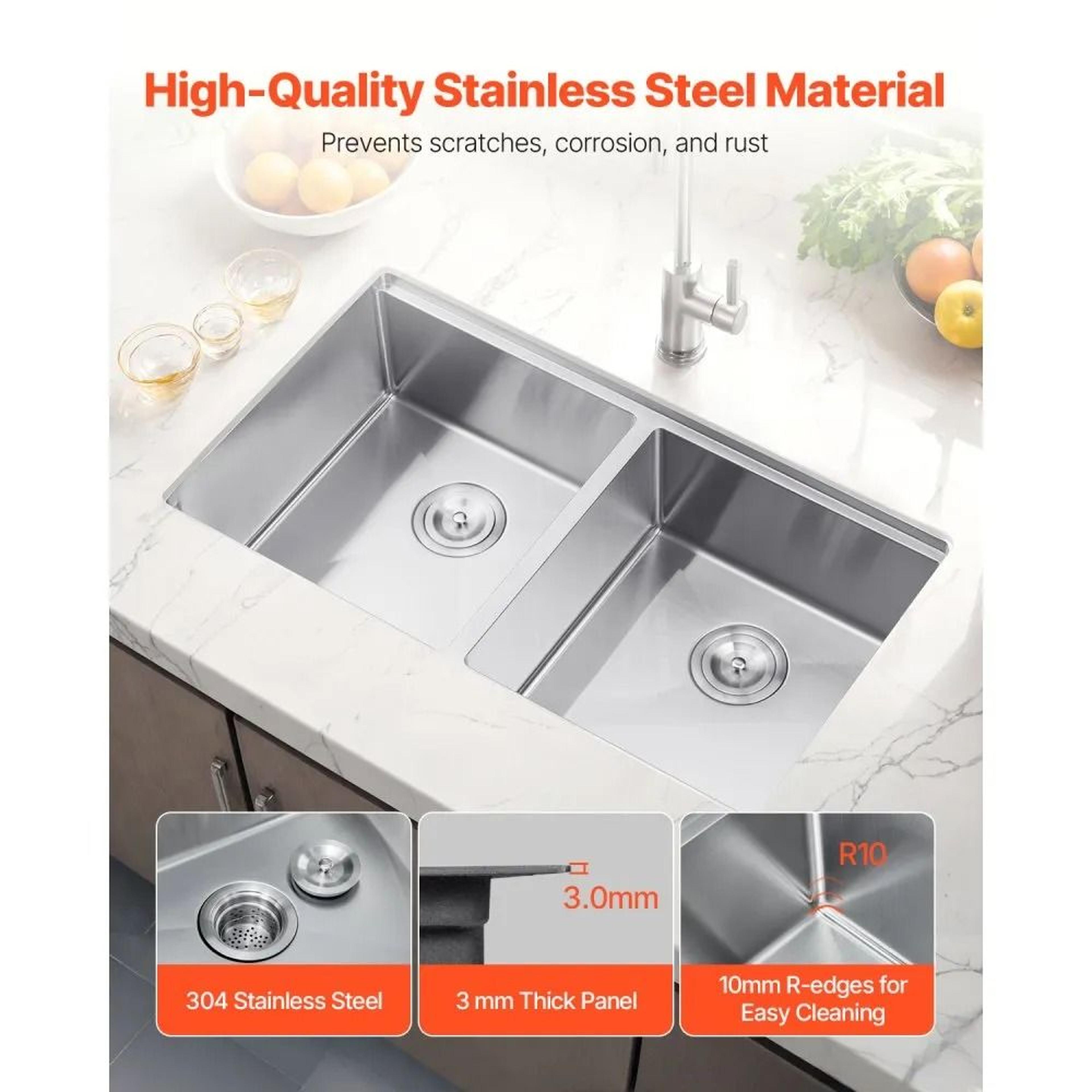 33 Inch Stainless Steel Kitchen Workstation Sink With Double Bowl And Accessories 2