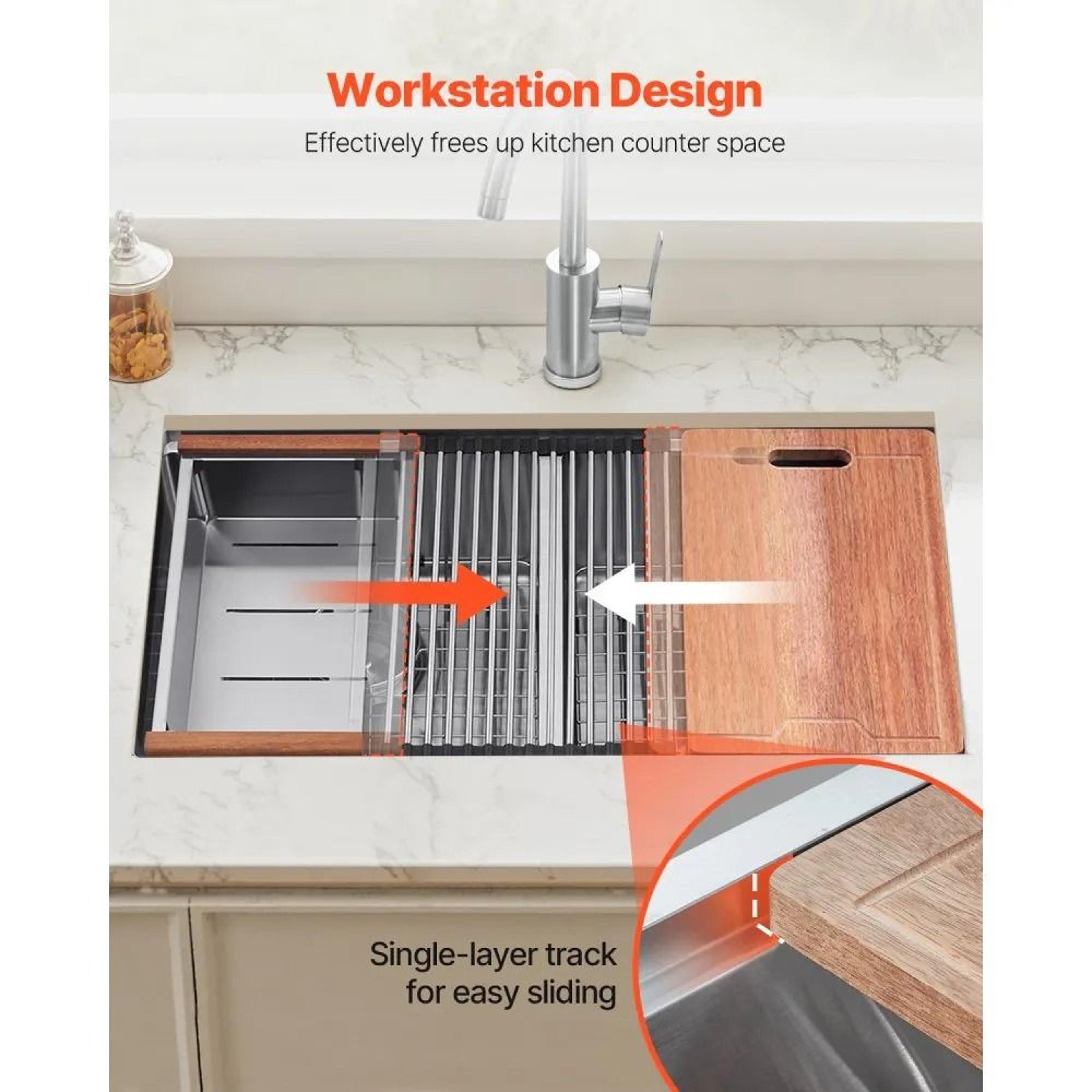 33 Inch Stainless Steel Kitchen Workstation Sink With Double Bowl And Accessories 1