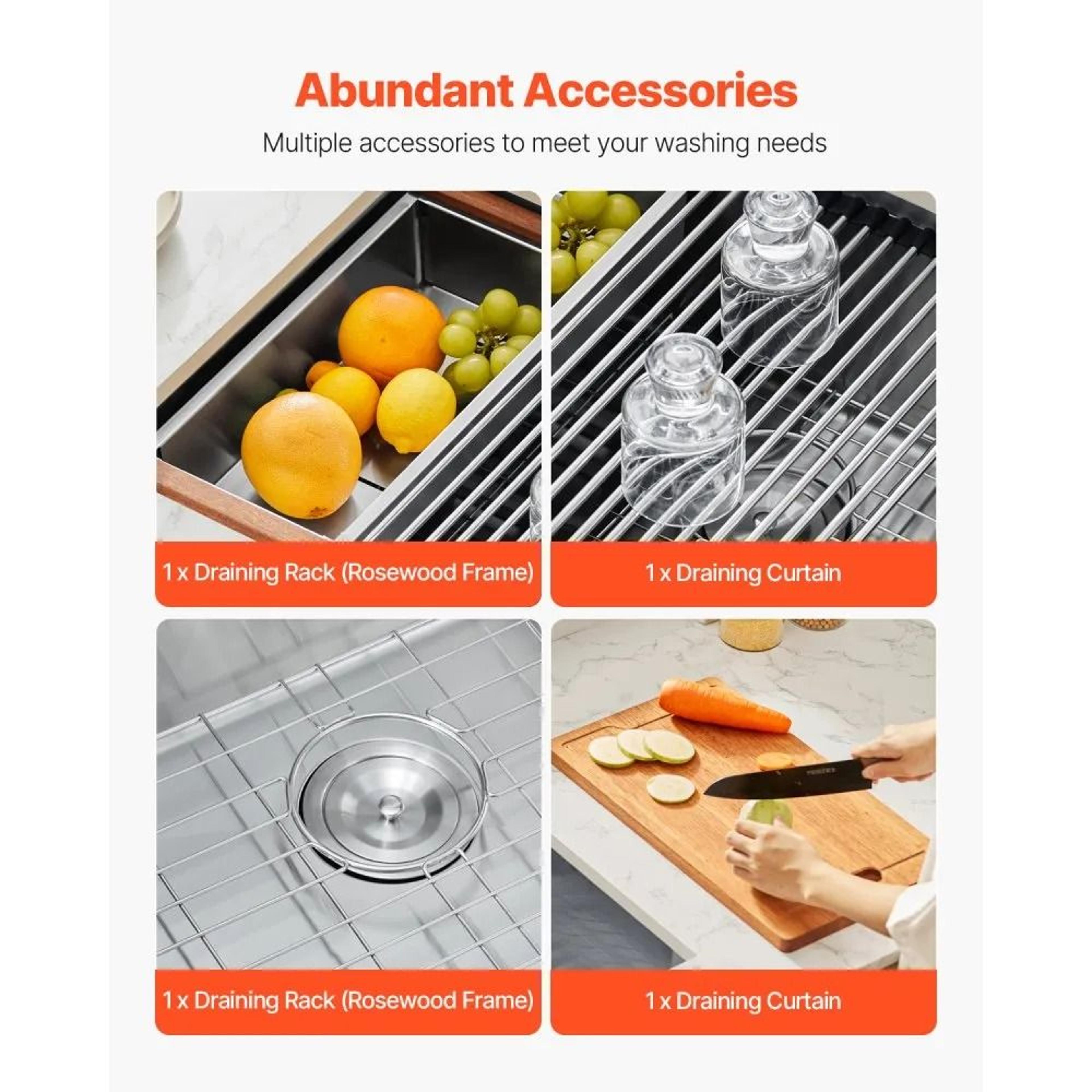 33 Inch Stainless Steel Kitchen Workstation Sink With Double Bowl And Accessories 3