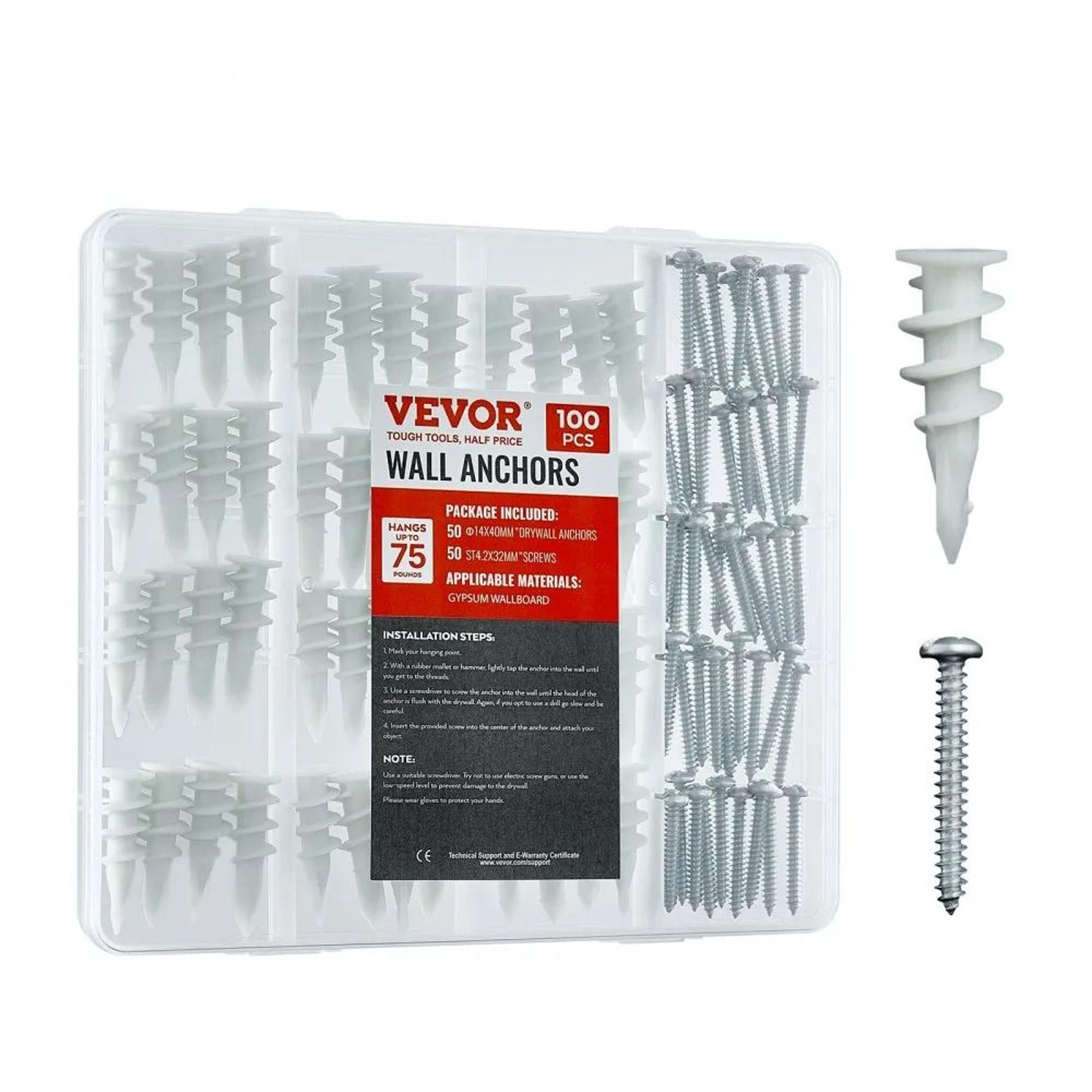 self drilling drywall anchors and screws kit 100 pieces with storage box