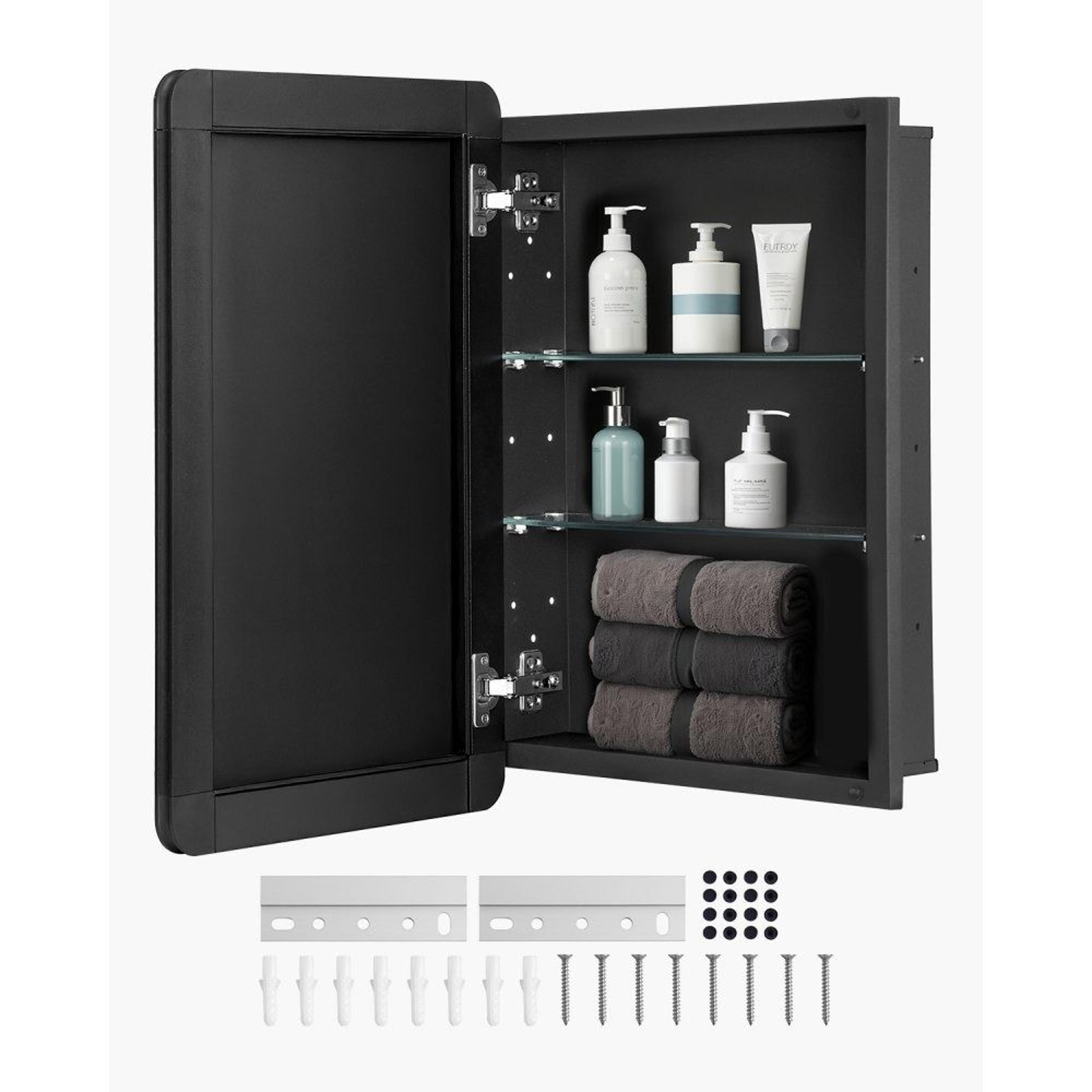 bathroom medicine cabinet with mirror 16 x 24 inch and adjustable glass shelves