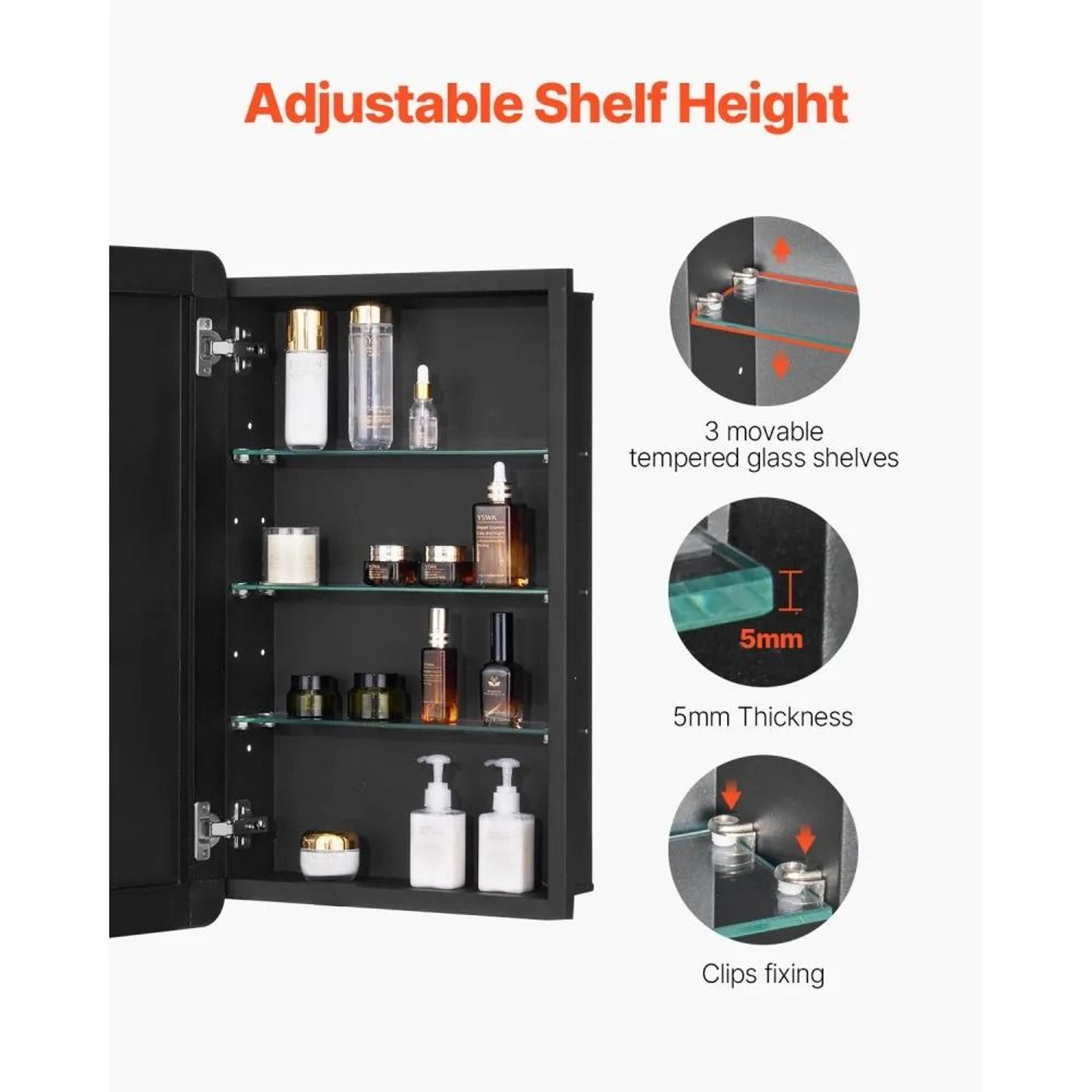 Medicine Cabinet With Mirror 165 X 275 Inch With 3 Adjustable Glass Shelves 4