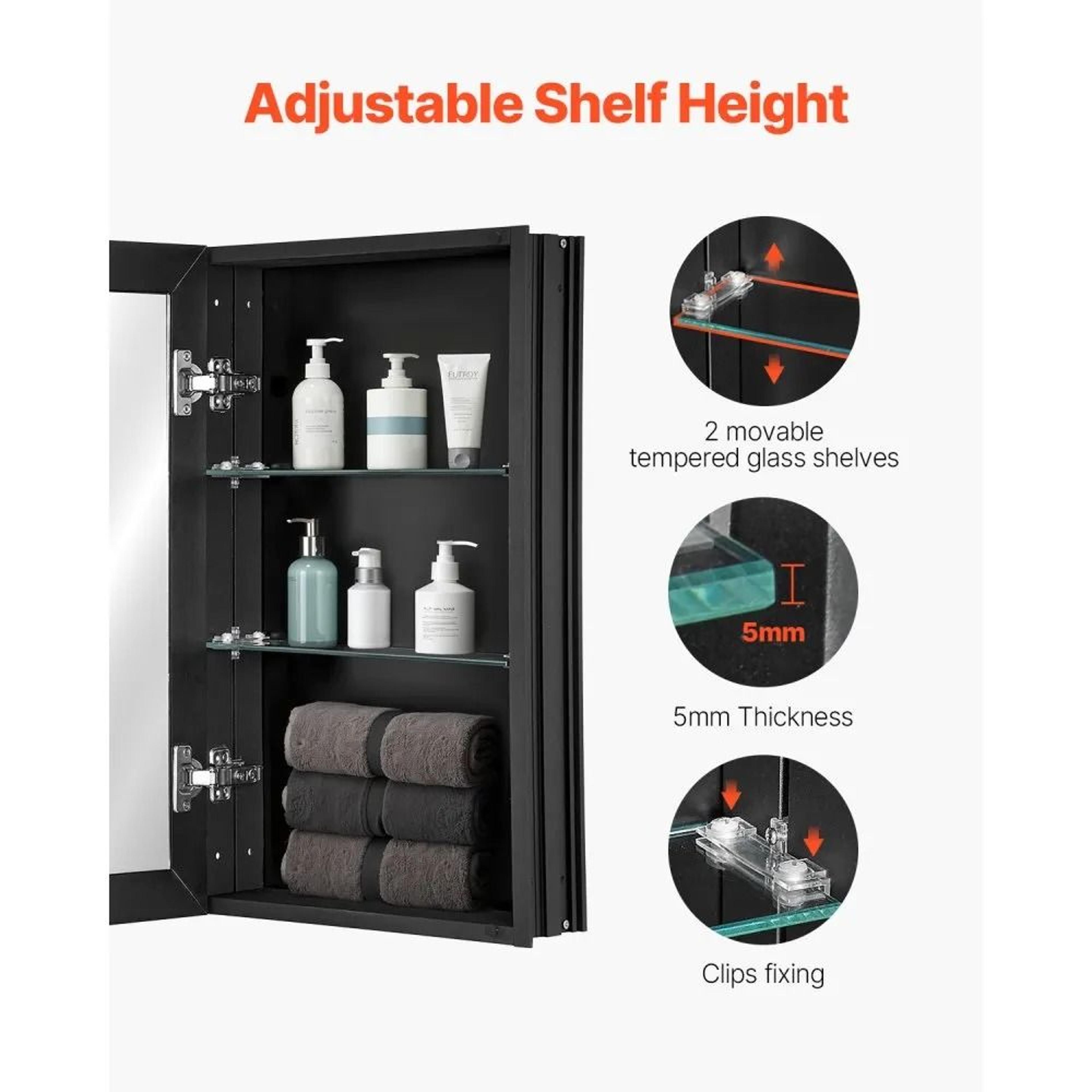14 X 24 Inch Bathroom Medicine Cabinet With Mirror And Adjustable Glass Shelves 5