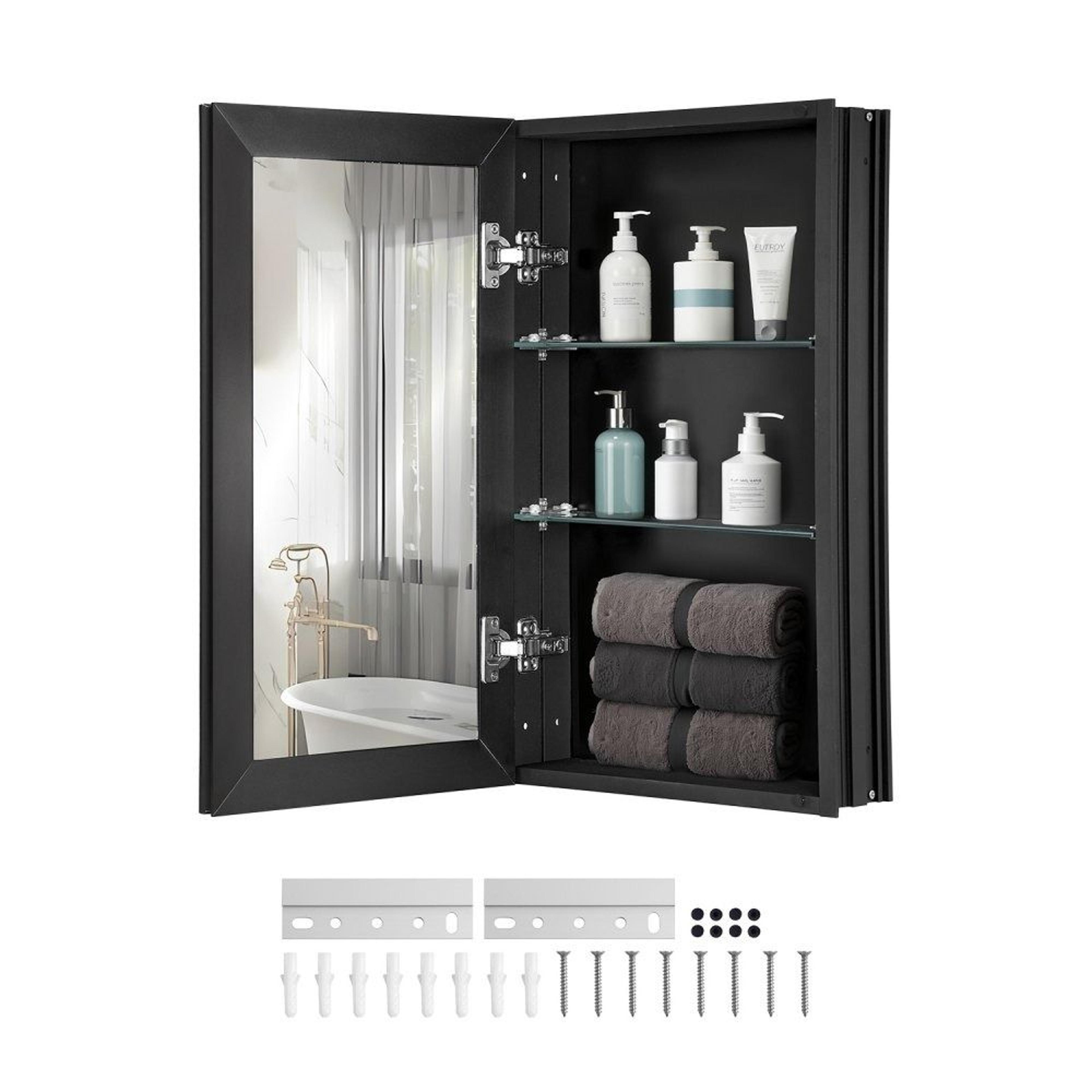 14 x 24 inch bathroom medicine cabinet with mirror and adjustable glass shelves