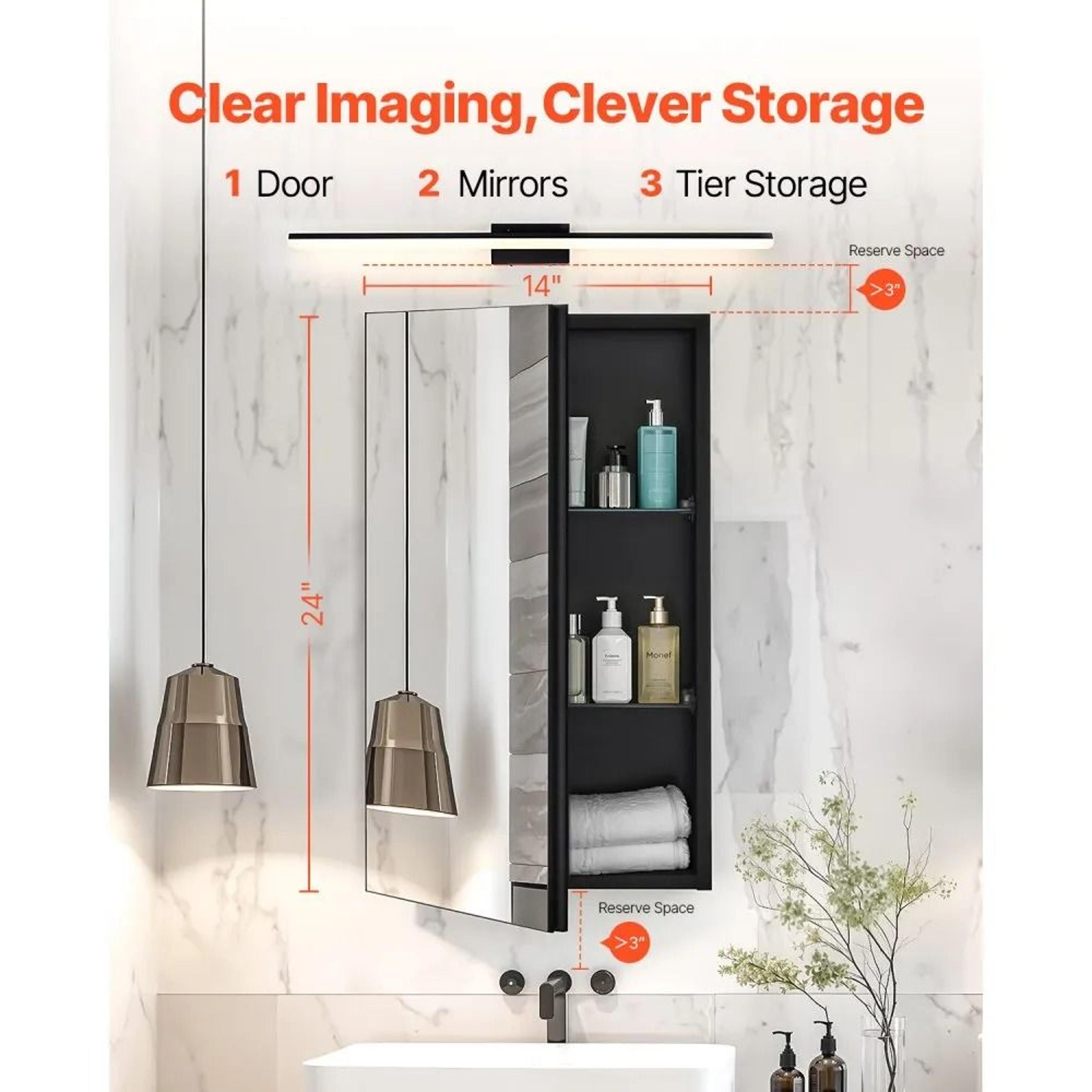 14 X 24 Inch Bathroom Medicine Cabinet With Mirror And Adjustable Glass Shelves 1