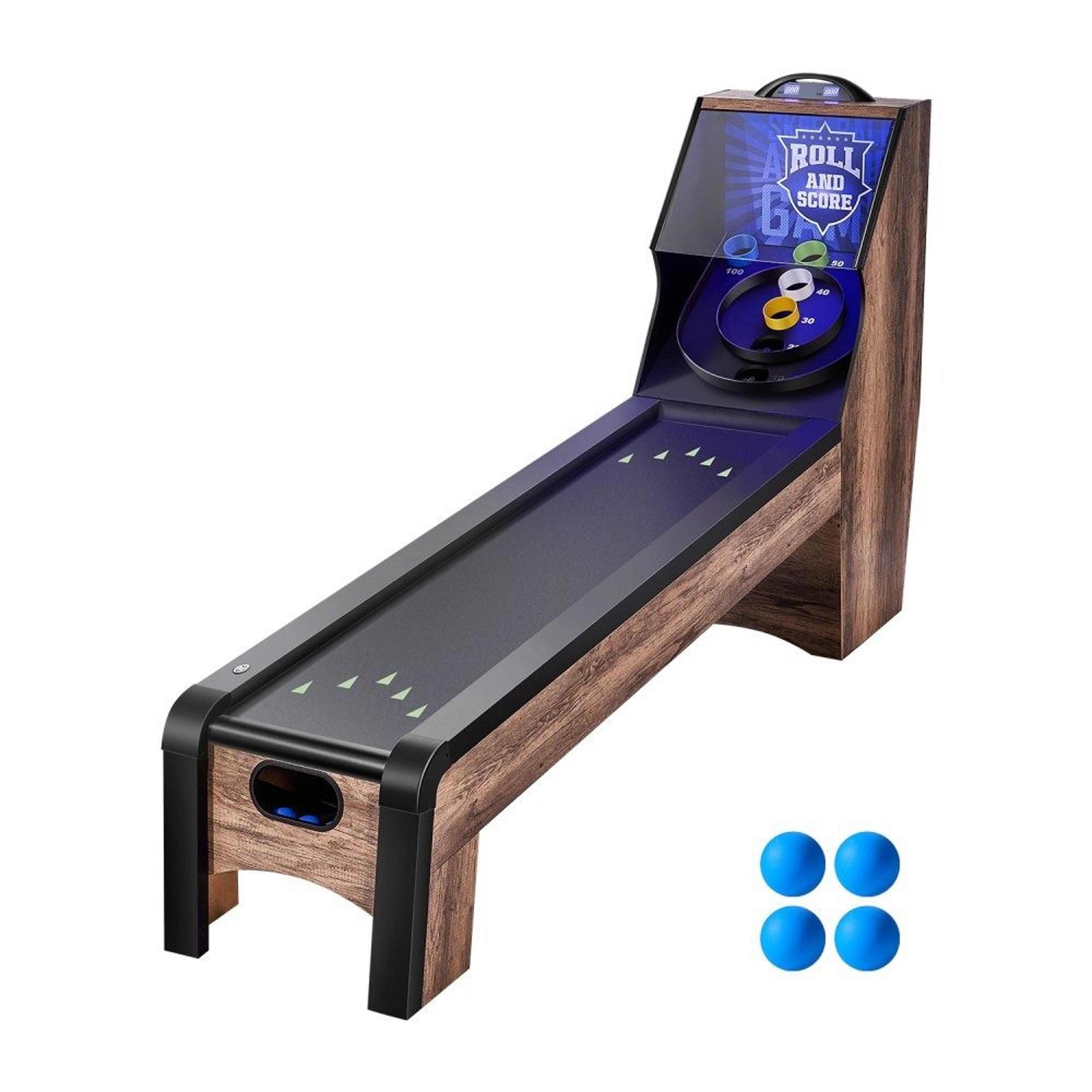 9 ft roll and score arcade game table with led scorer and automatic ball return