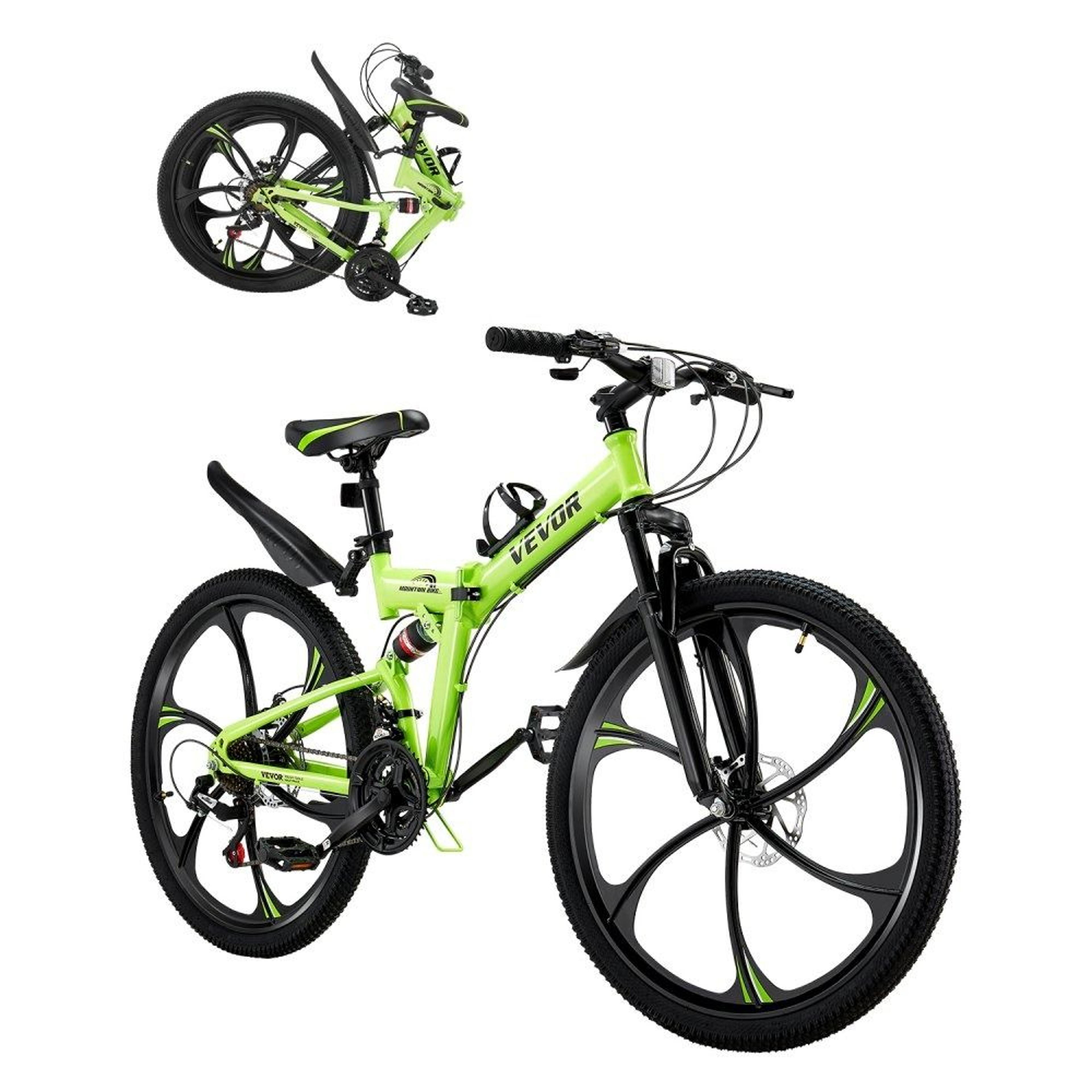 26-inch folding mountain bike with 21-speed drivetrain and full suspension