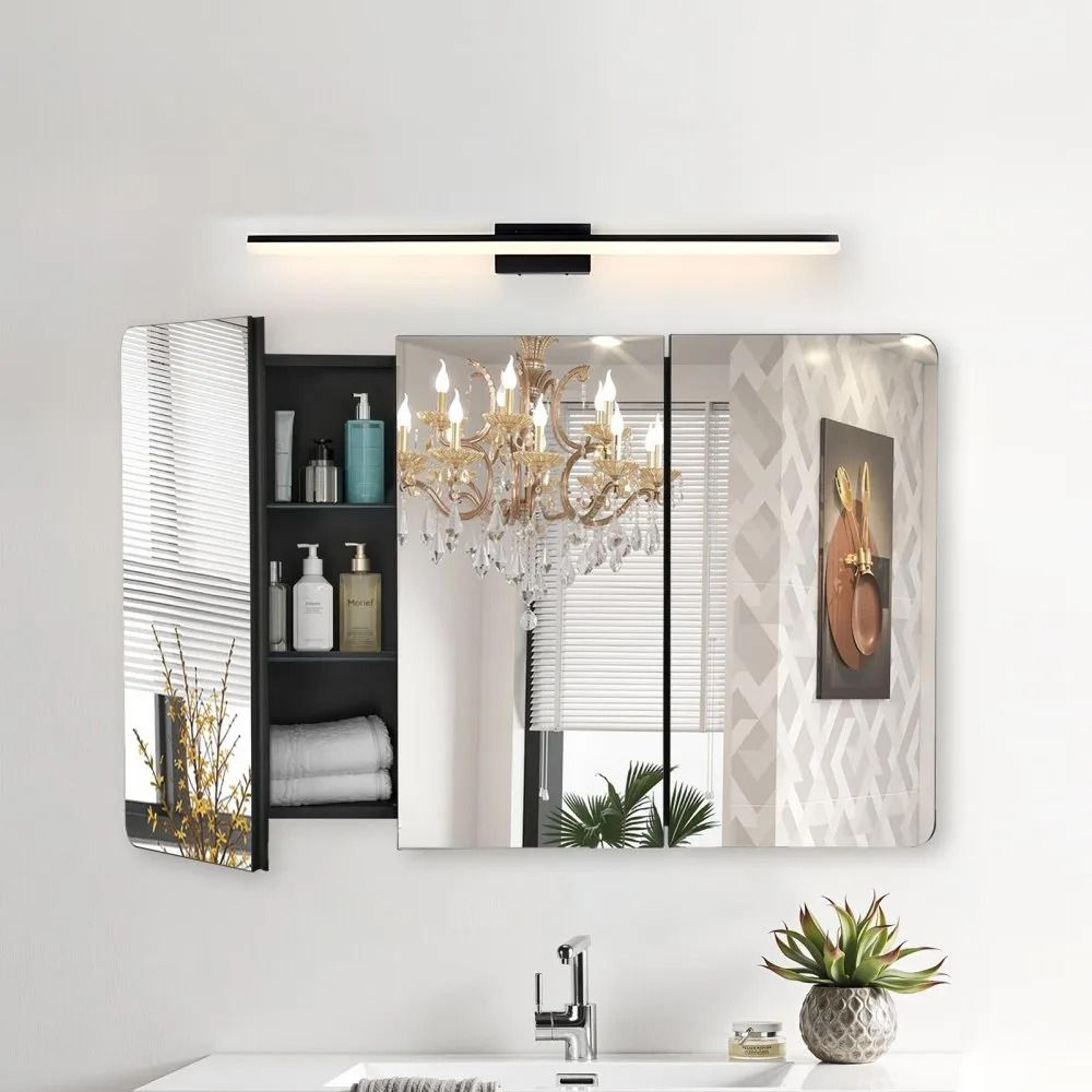 Bathroom Medicine Cabinet With Mirror 40 Inch Black Aluminum Frame And Adjustable Shelves 6