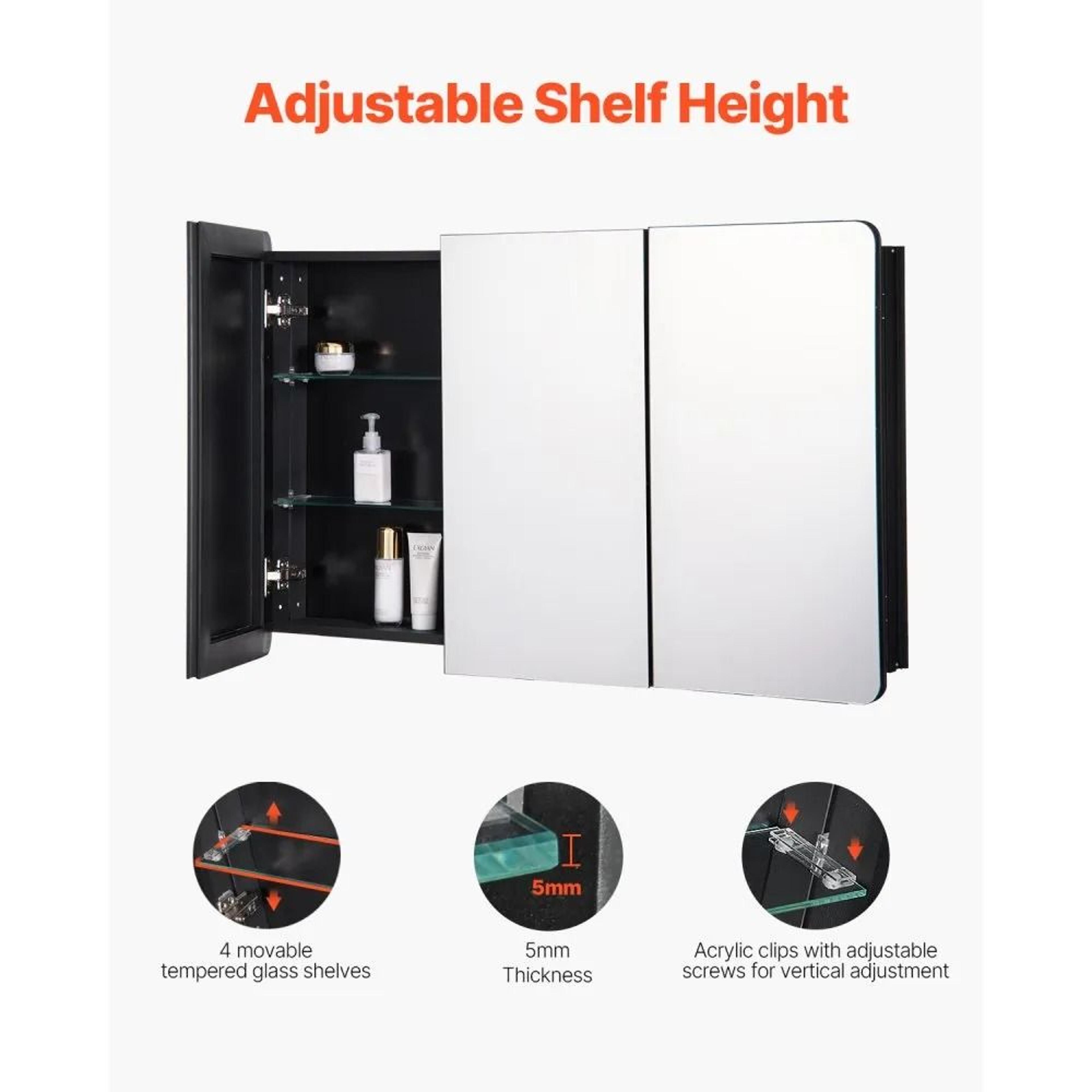 Bathroom Medicine Cabinet With Mirror 40 Inch Black Aluminum Frame And Adjustable Shelves 3