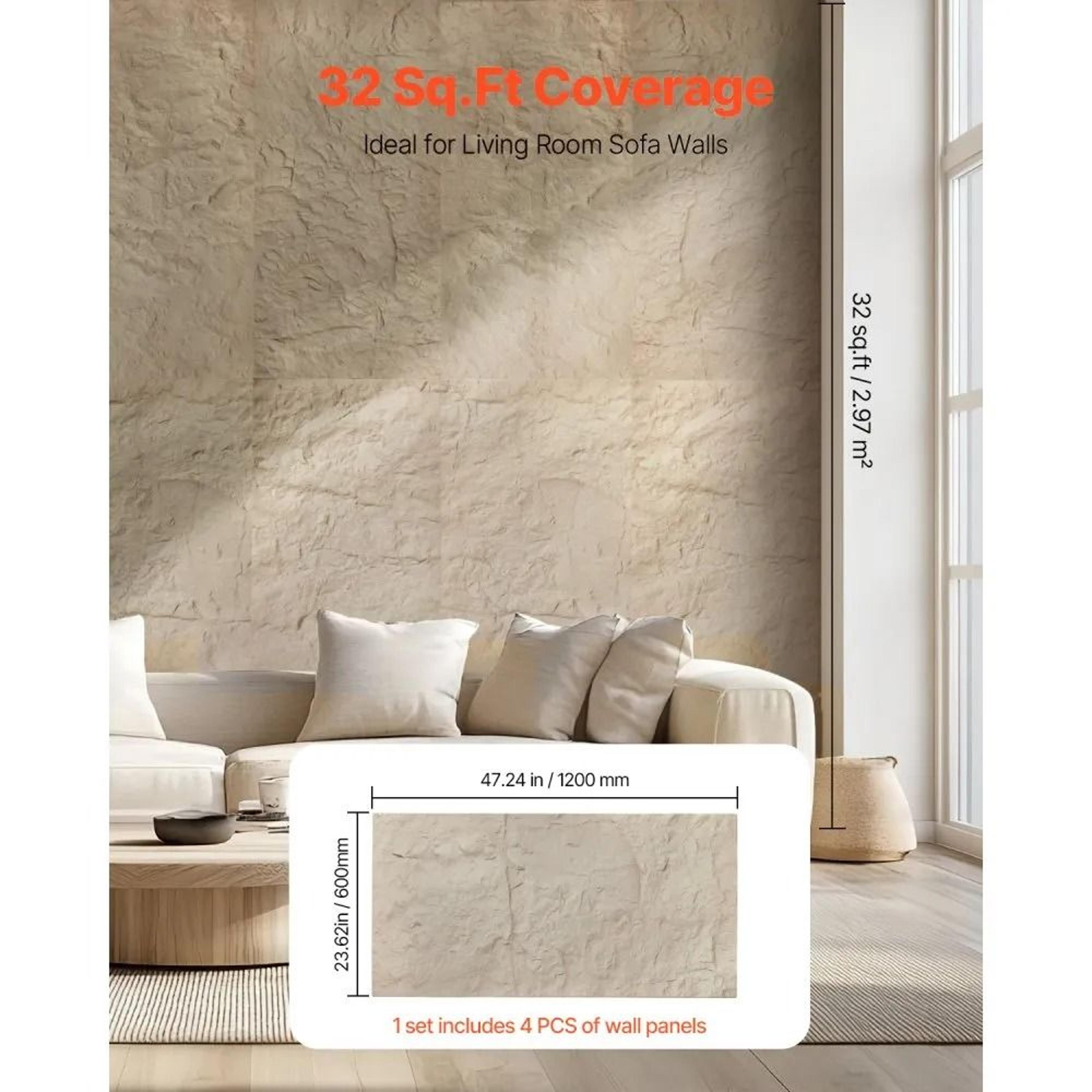 3D Wall Panels 4Pack Faux Stone PU Wall Tiles 32 Sq Ft Stone Yellow 1