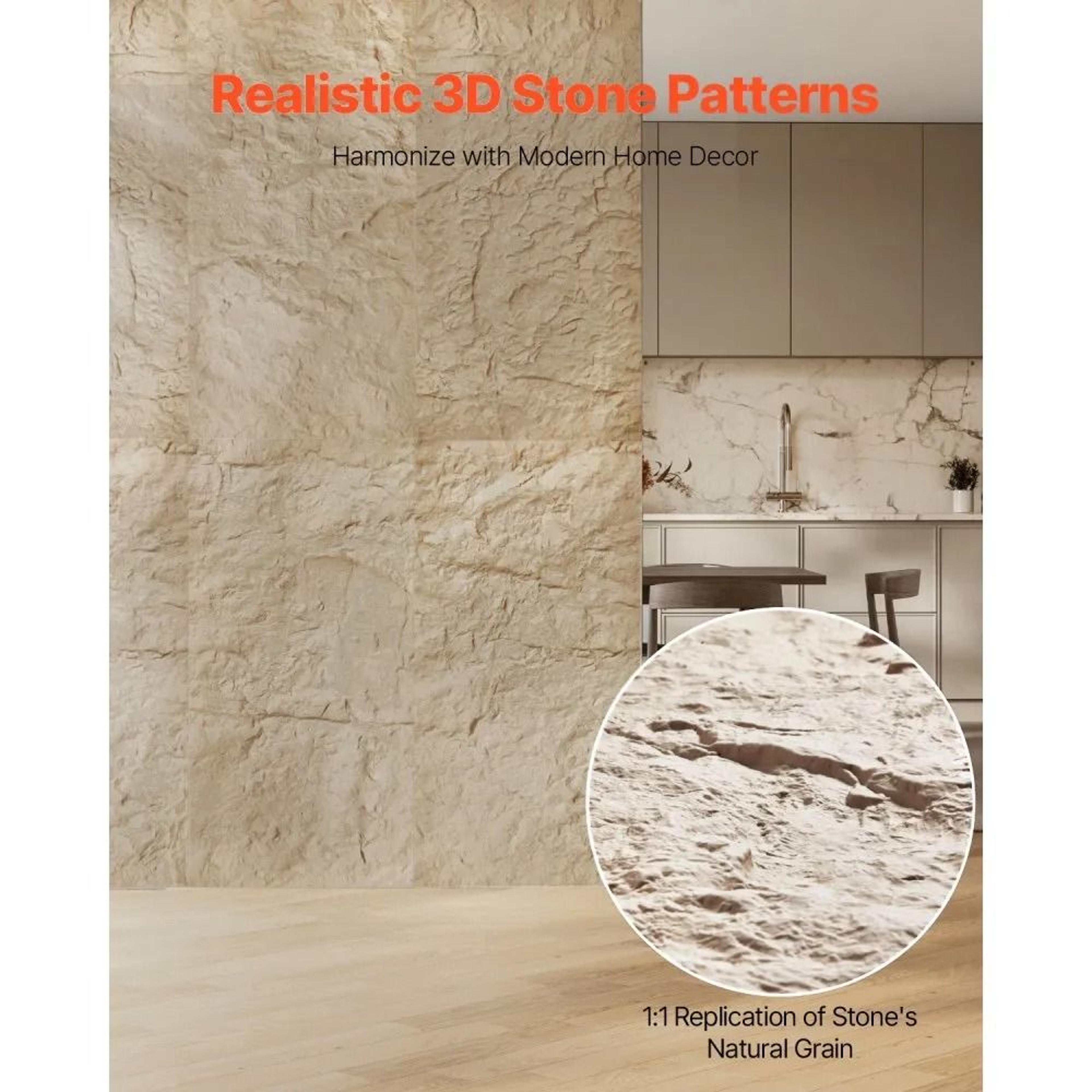 3D Wall Panels 4Pack Faux Stone PU Wall Tiles 32 Sq Ft Stone Yellow 2