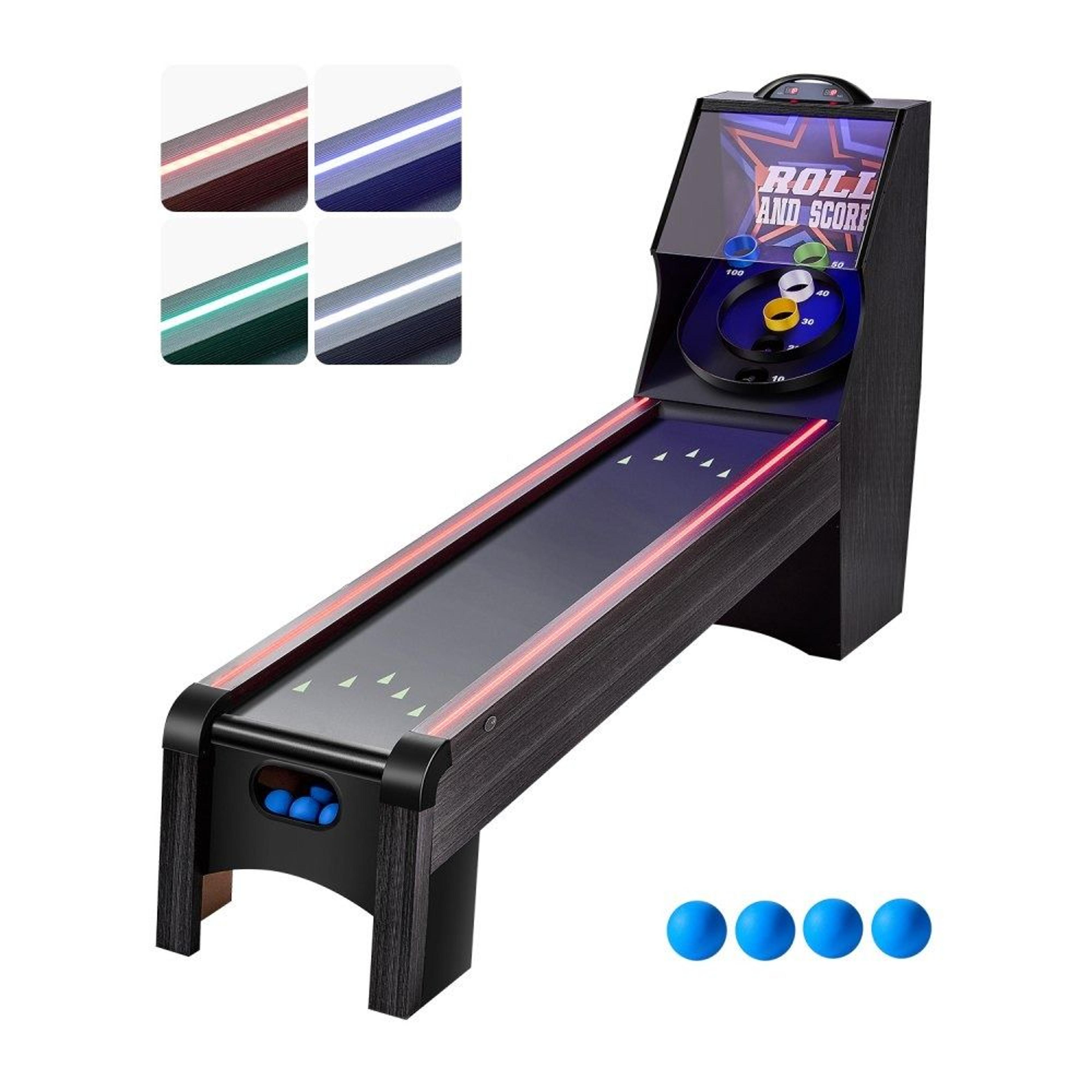 9 ft roll and score arcade game table with led lights and electronic scorer