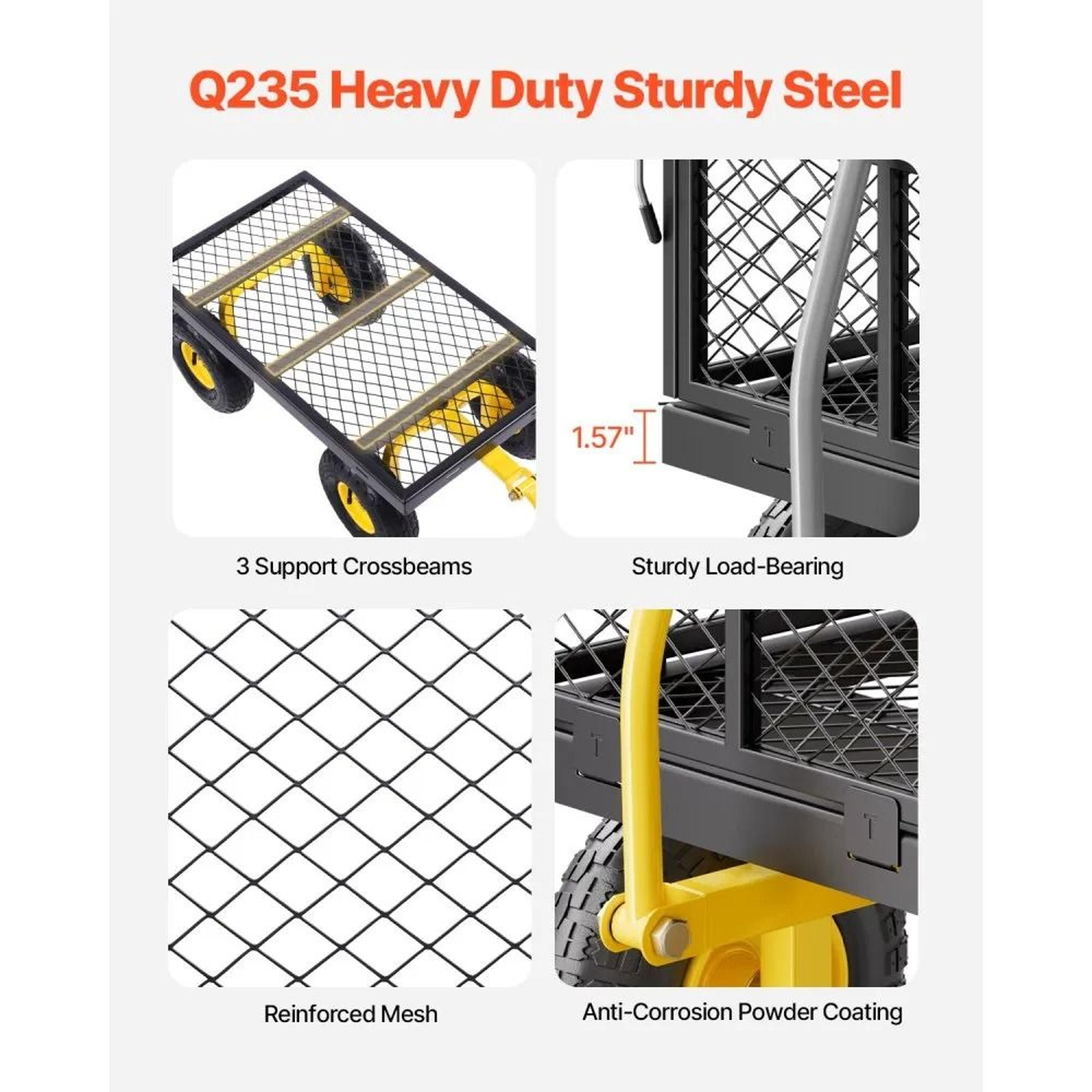 Heavy Duty Steel Garden Cart With 500 Lb Capacity And Removable Mesh Sides 4