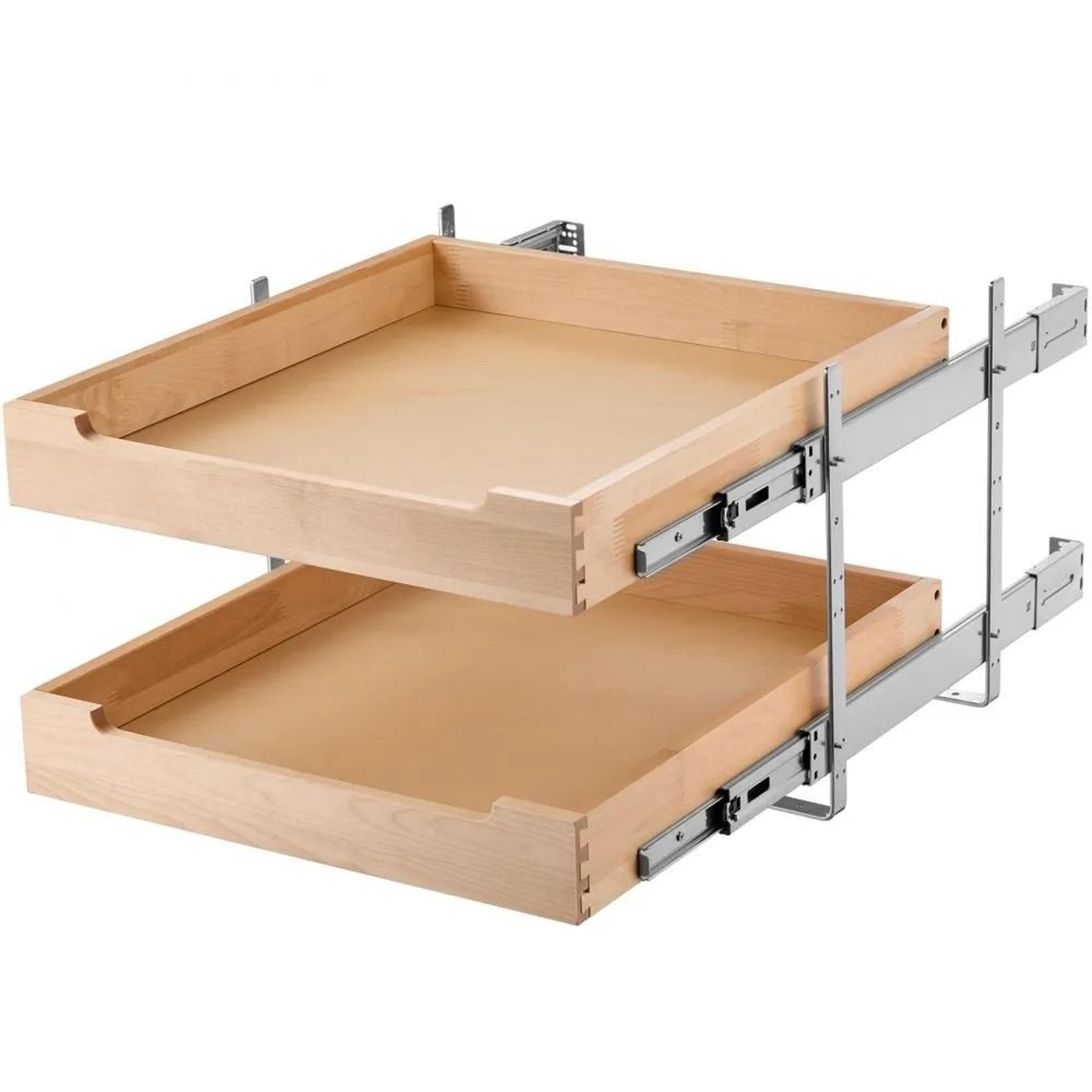 2-tier pull out cabinet organizer with soft-close sliding wood drawers
