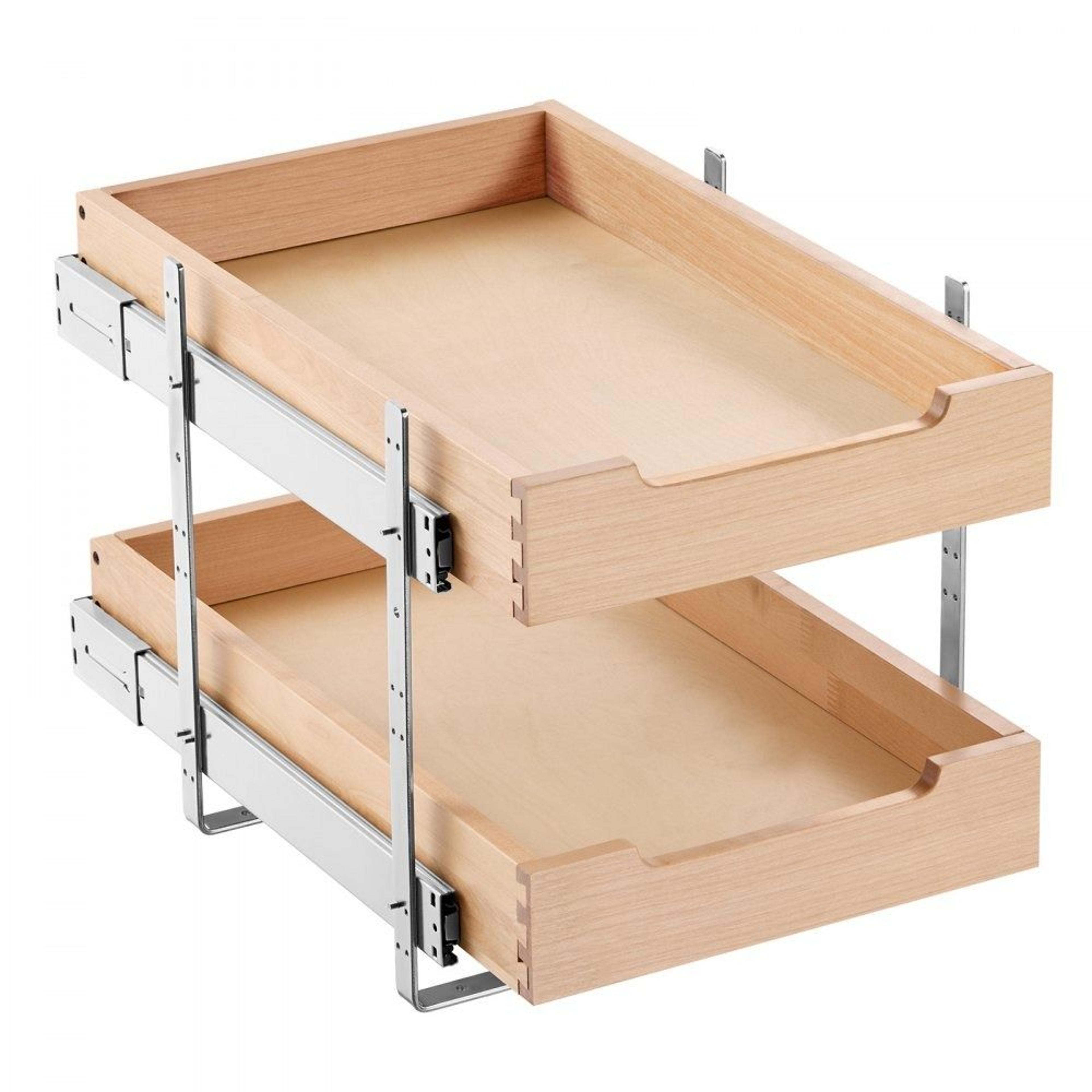2 tier pull out cabinet organizer with soft close sliding wood drawers