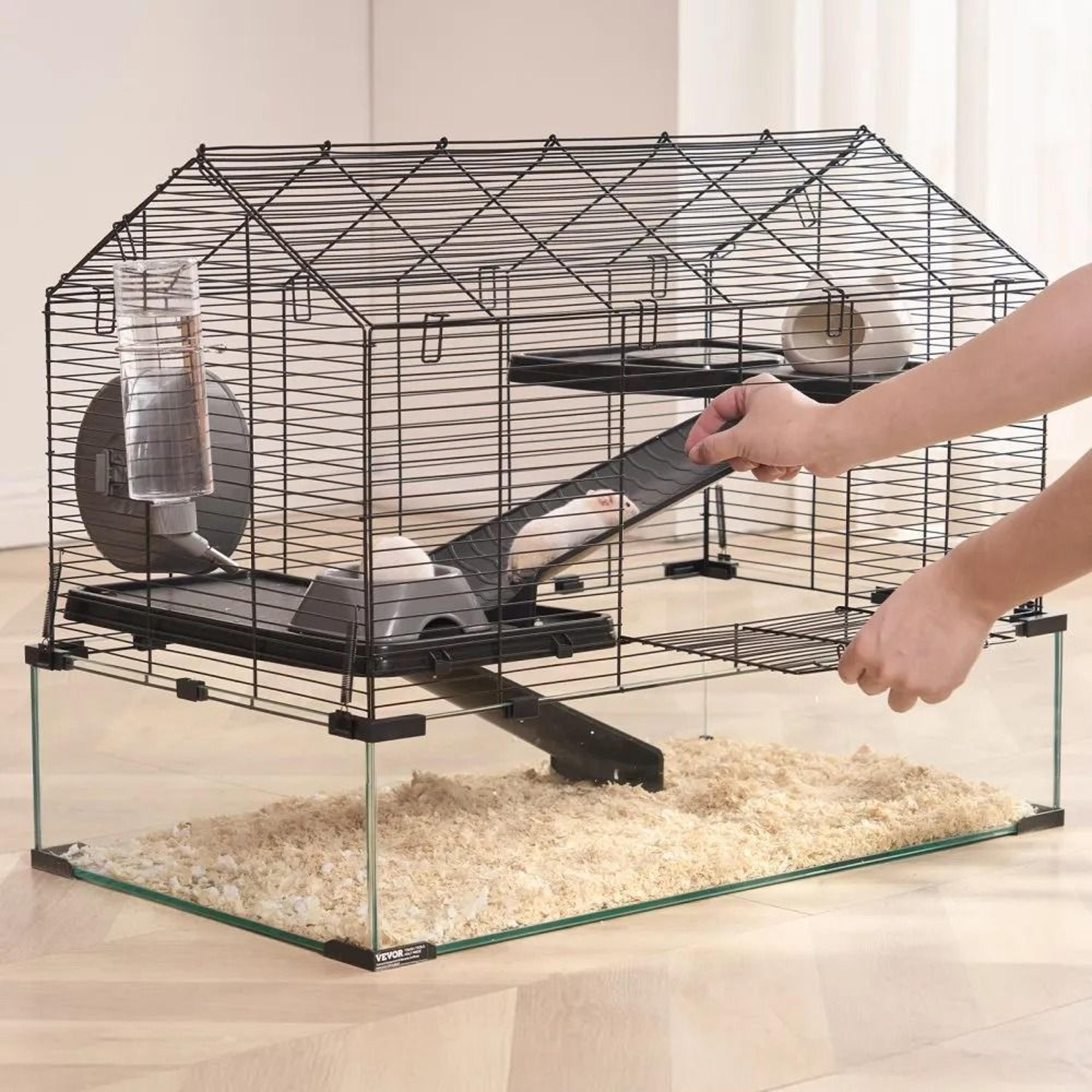 Hamster Cage With Transparent Viewing And Ventilated Metal Mesh Design 6