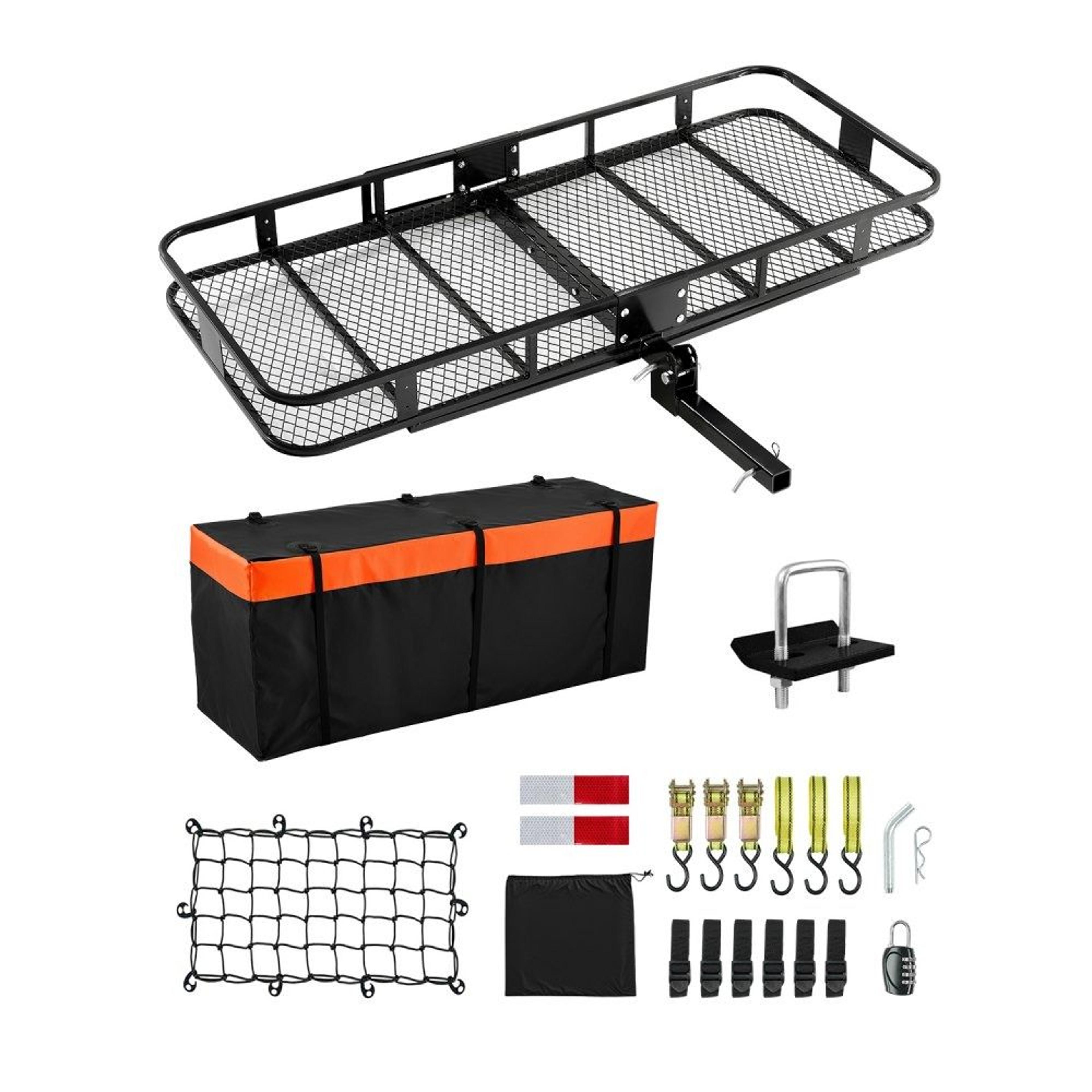 folding hitch cargo carrier with 500 lb capacity and waterproof cargo bag