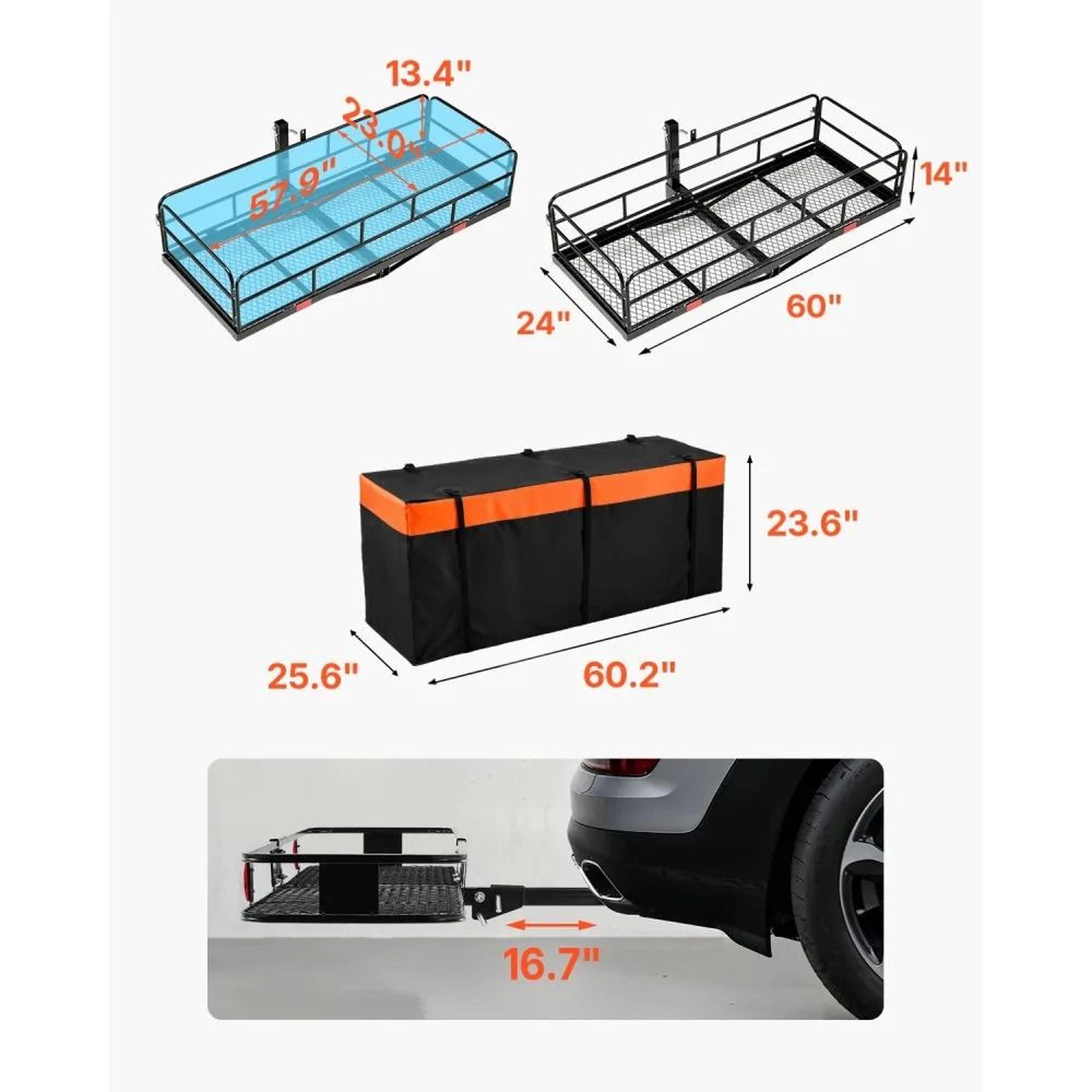 Hitch Cargo Carrier 60 X 24 Inch Folding 500 Lb Capacity With Waterproof Cargo Bag 6