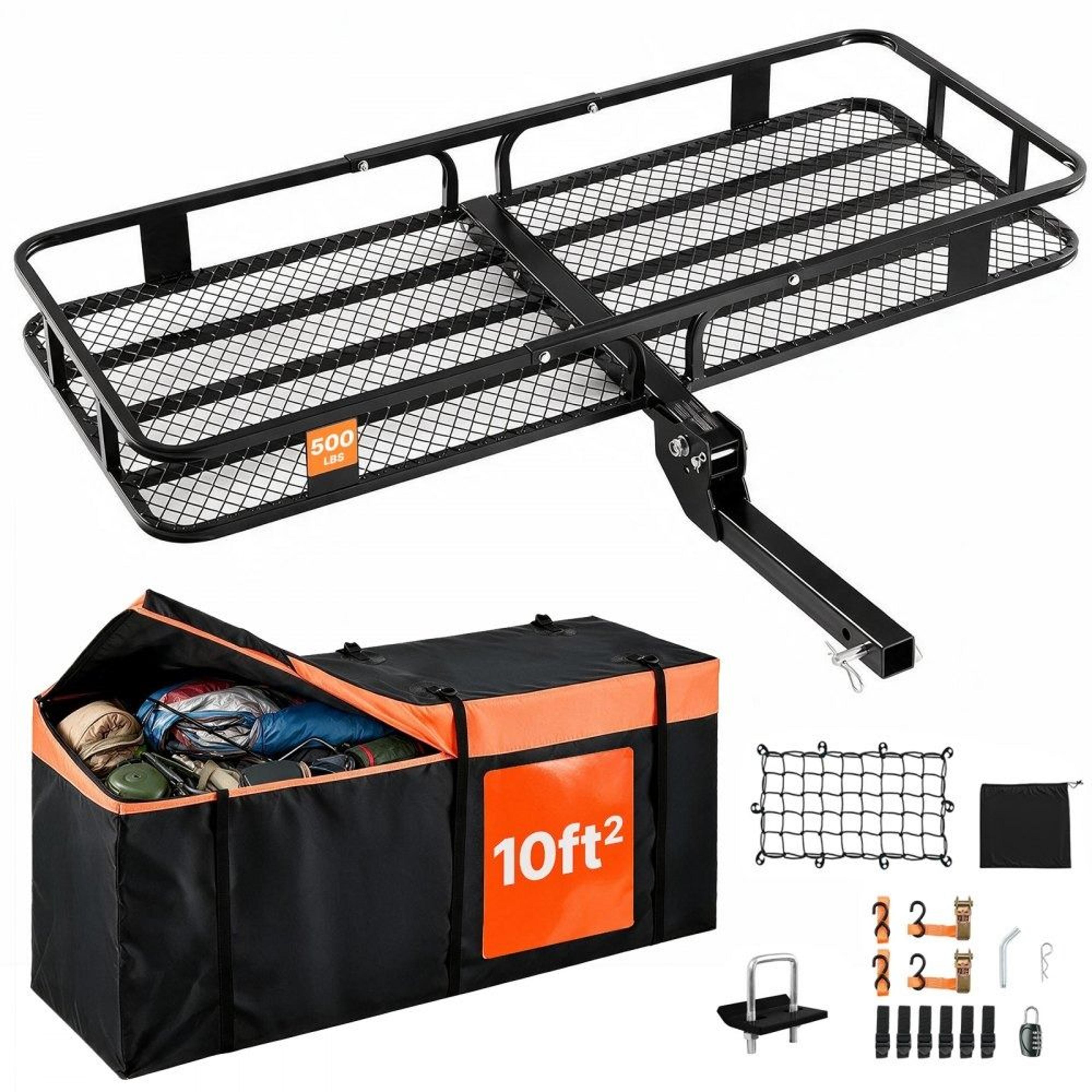 hitch cargo carrier 60 x 24 inch folding 500 lb capacity with waterproof cargo bag