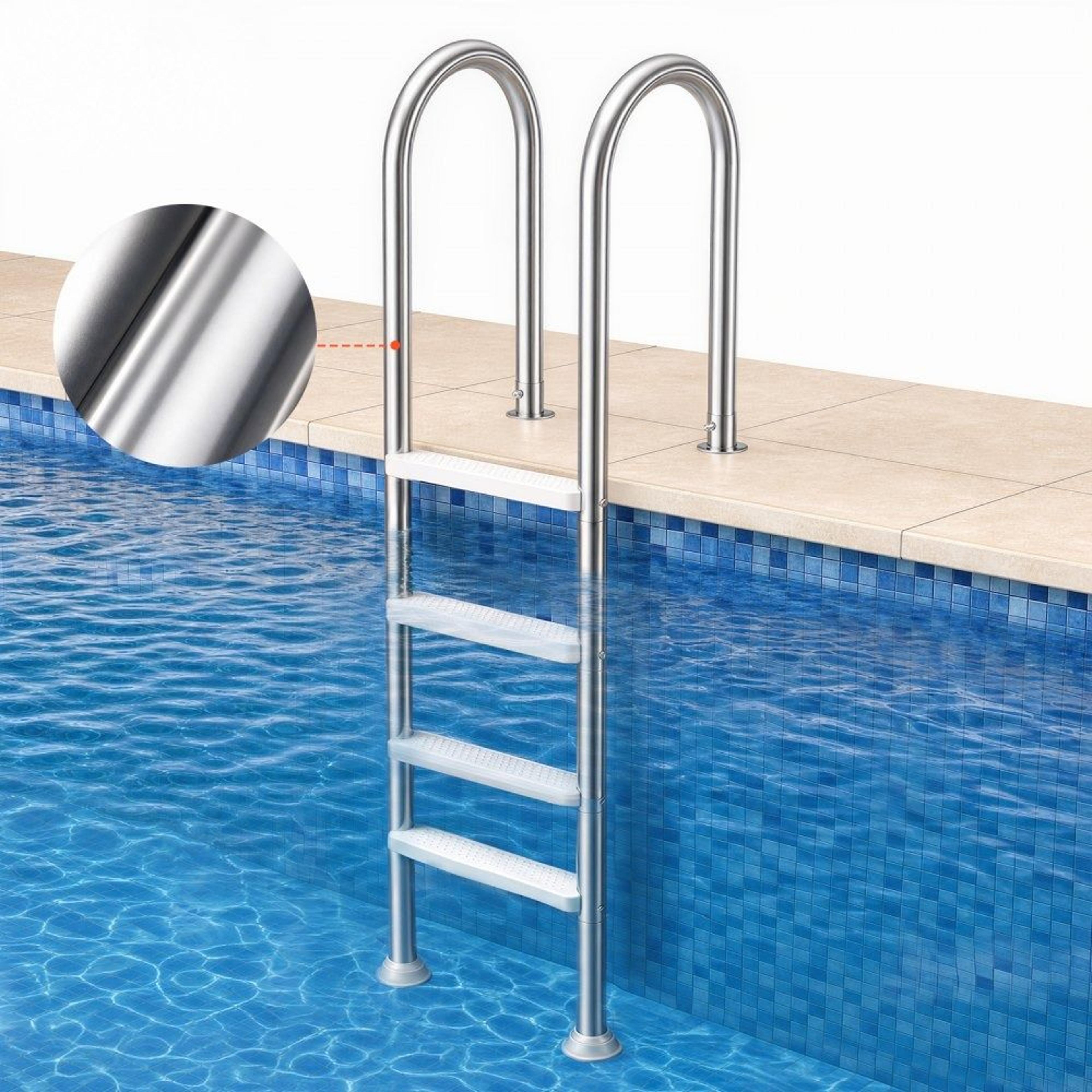 swimming pool ladder with 4 non-slip steps and double stainless steel handrails