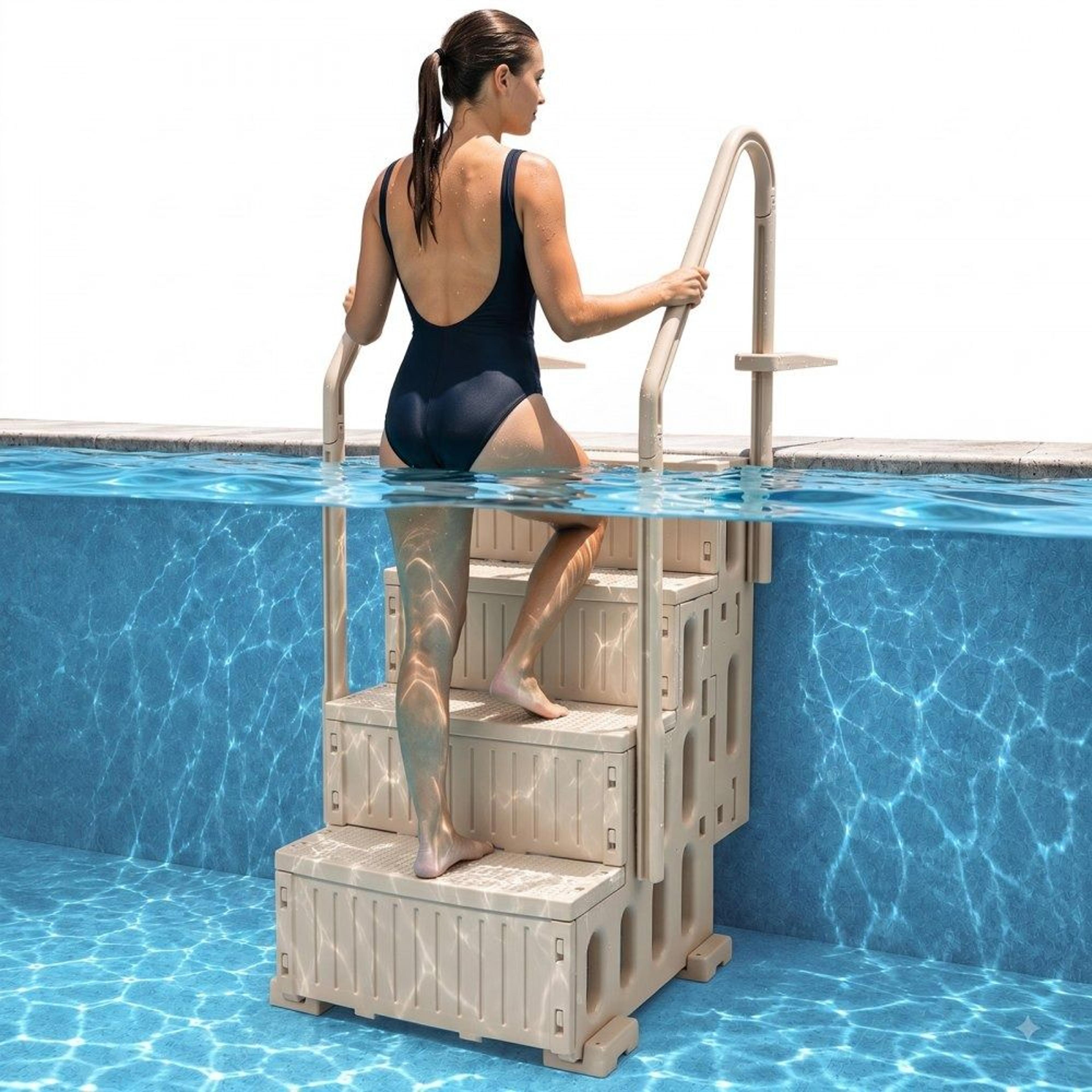 swimming pool ladder with 4 non-slip steps and double handrails